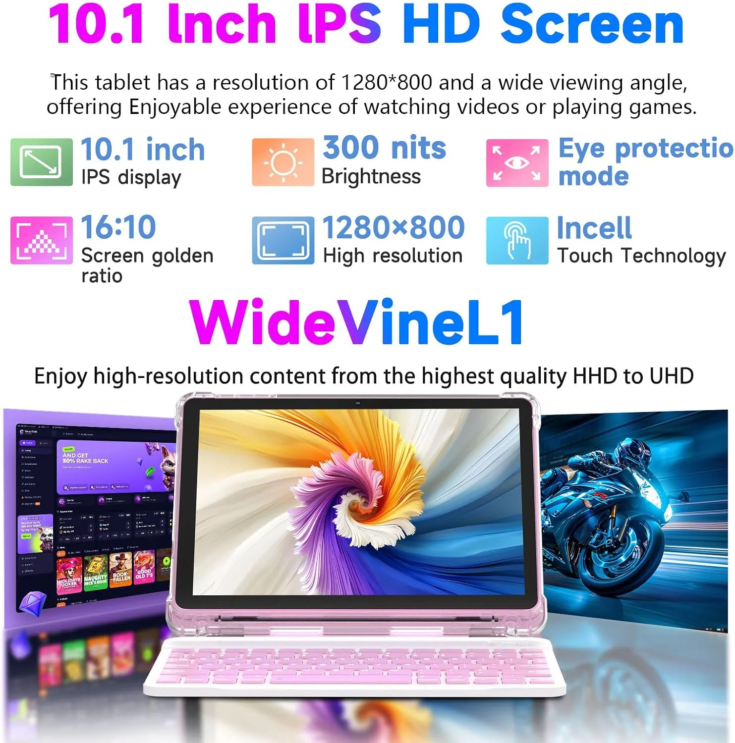 DIGITHINK 128GB Tablet PC 10 inch Android 16.0, Android Tablets, DDR4 4GB RAM+16GB Extend 20GB ROM 2MP+8MP Dual Camera, 2.4G+5G WiFi, Bluetooth 1TB Expand 10 in IPS Tab(Pink)