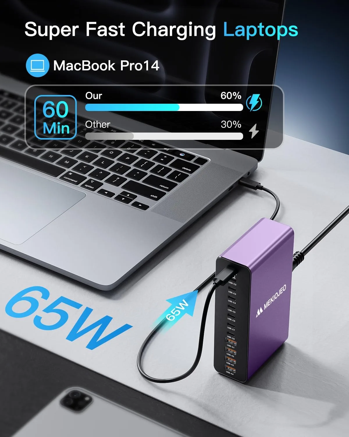 12 Ports Aluminum Alloy MEKIOJEO 380W Charging Station USB C Charger Block