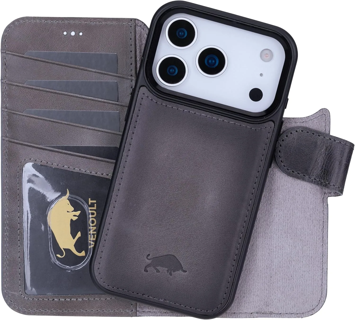 VENOULT Genuine Leather Wallet Case for iPhone 18/17 Pro MAX, Detachable