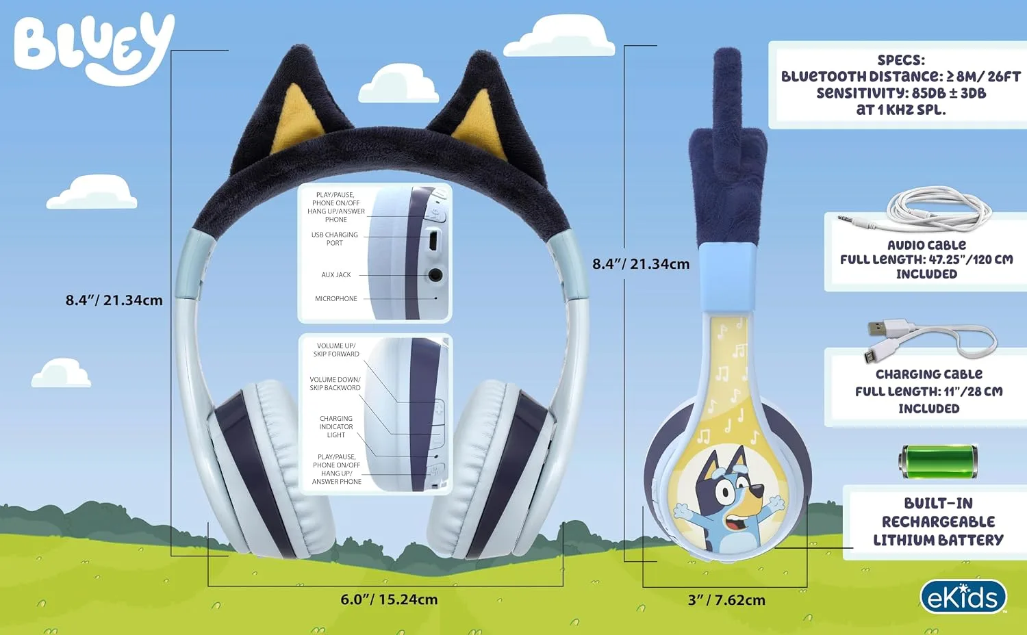 Bluey Bluetooth Headphones for Kids, Volume Reduced Wireless Headphones
