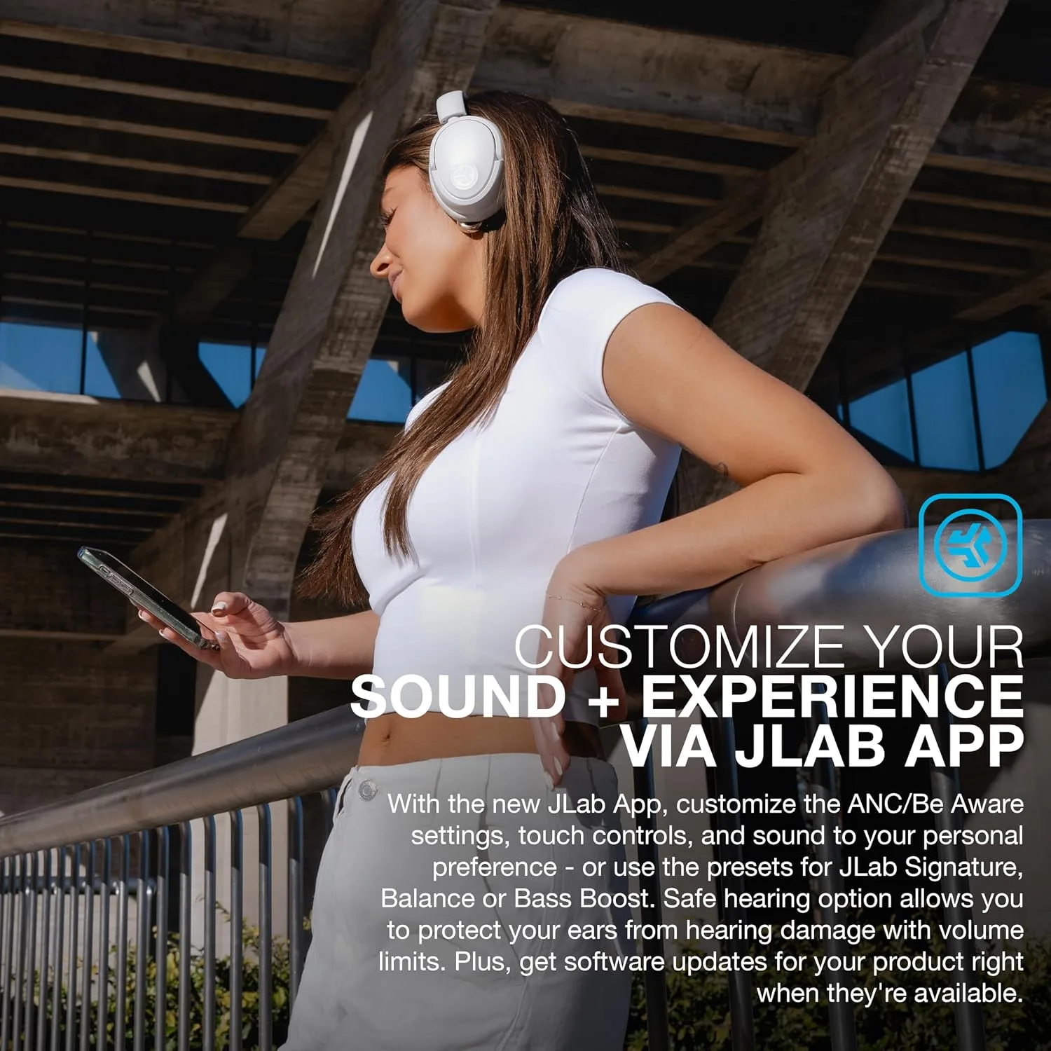 JLab JBuds Lux ANC Wireless Over-Ear Headphones, Cloud White