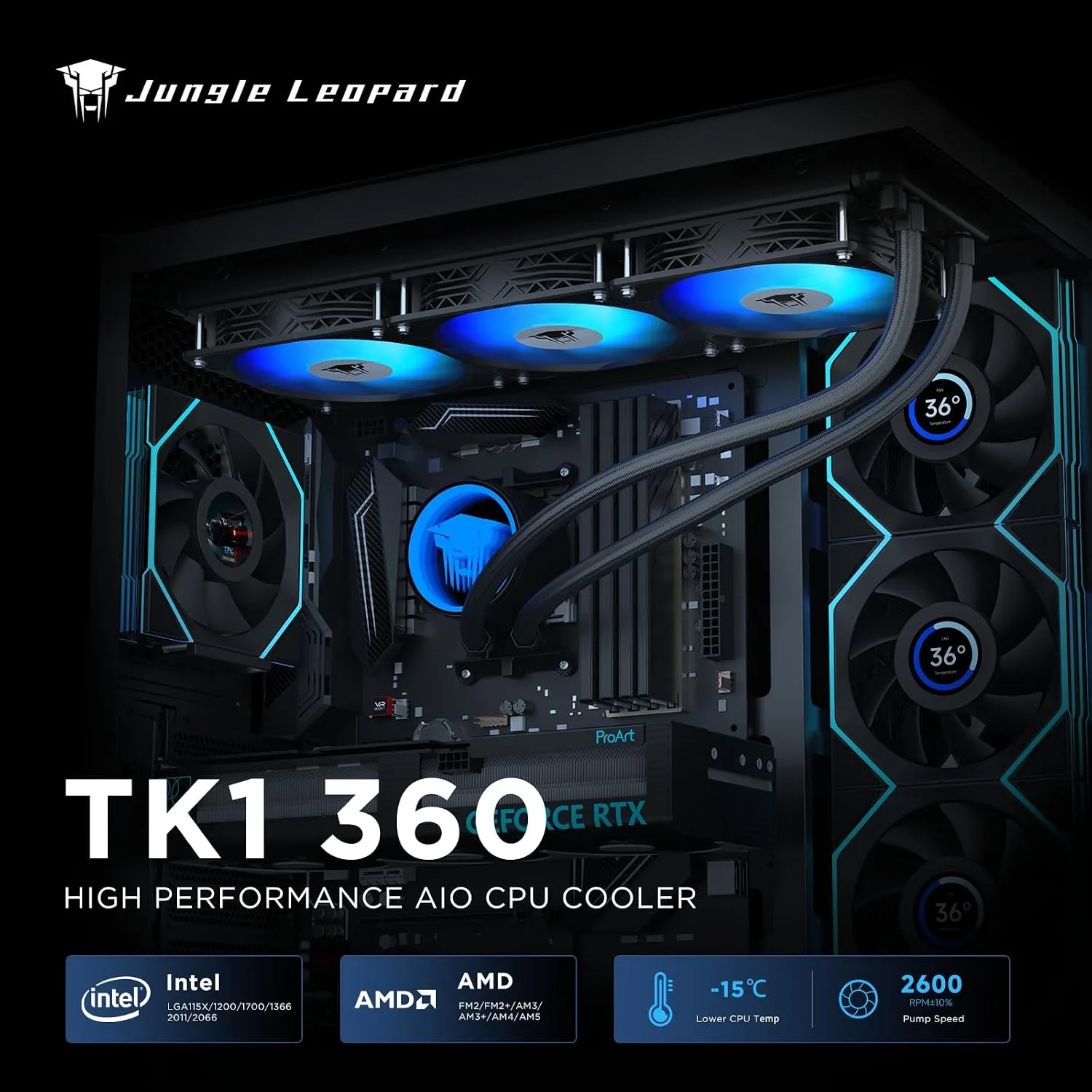 TK1 ARGB Water Cooling CPU Cooler,800-2000RPM ARGB PWM Fans,for Intel LGA115X/1200/1700/1366/2011/2066,for AMD:FM2/FM2+/AM3/AM3+/AM4/AM5 (Black-360mm)