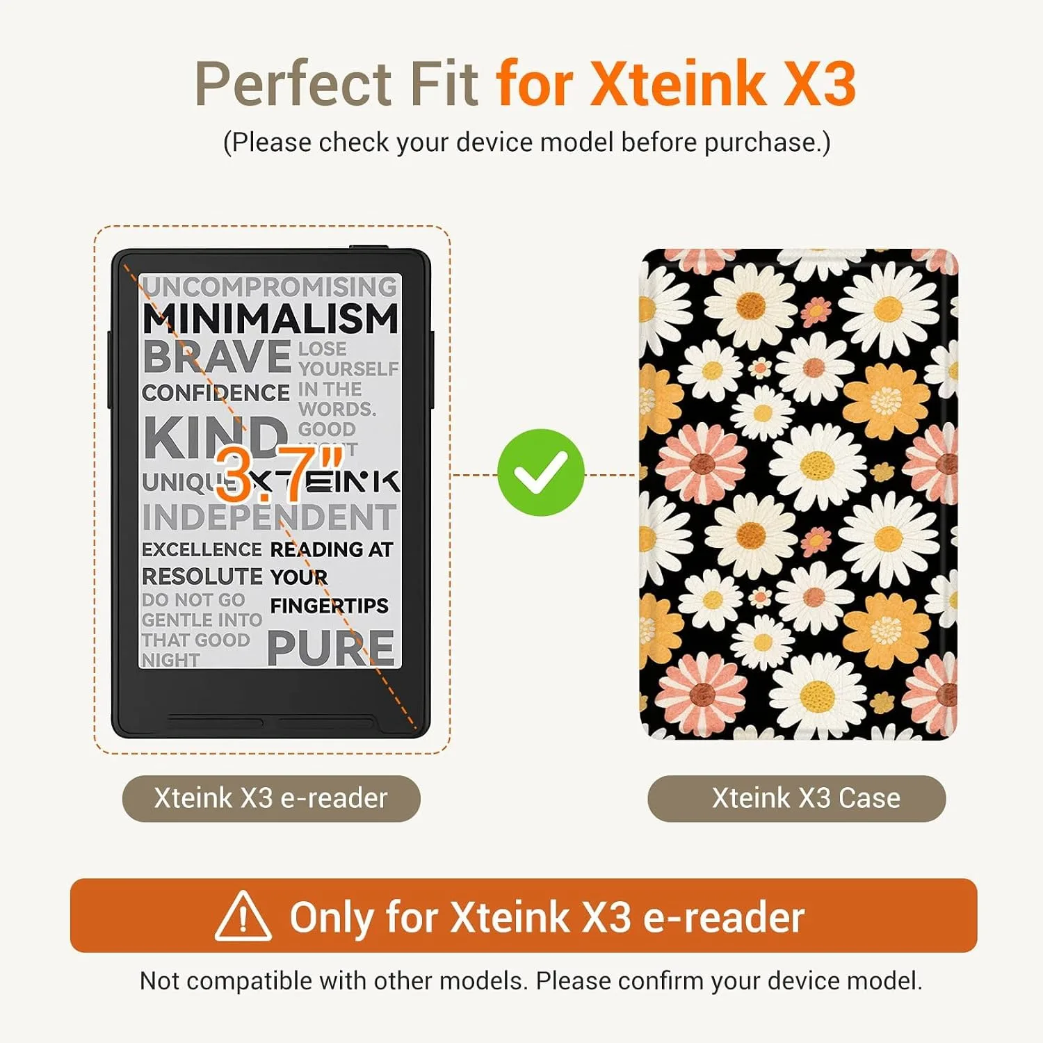 CoBak Magnetic Case for XTEINK X3 eBook Reader, 3.7" Ultra-Lightweight PU Leather Cover(Sunny Daisies)