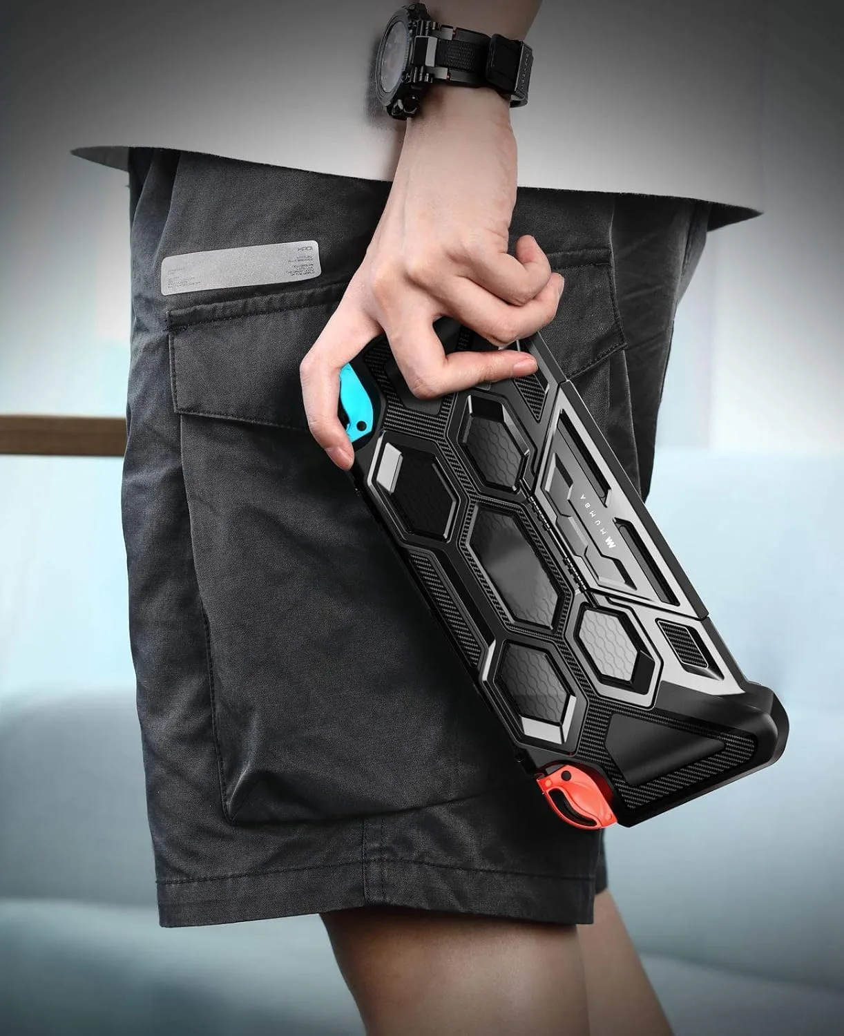 Mumba Protective Case for Nintendo Switch 1 (2017 Release), [Battle Series] [Built-in Kickstand] Heavy Duty Grip Cover for Nintendo Switch Console with Comfort Padded Hand Grips (Black)