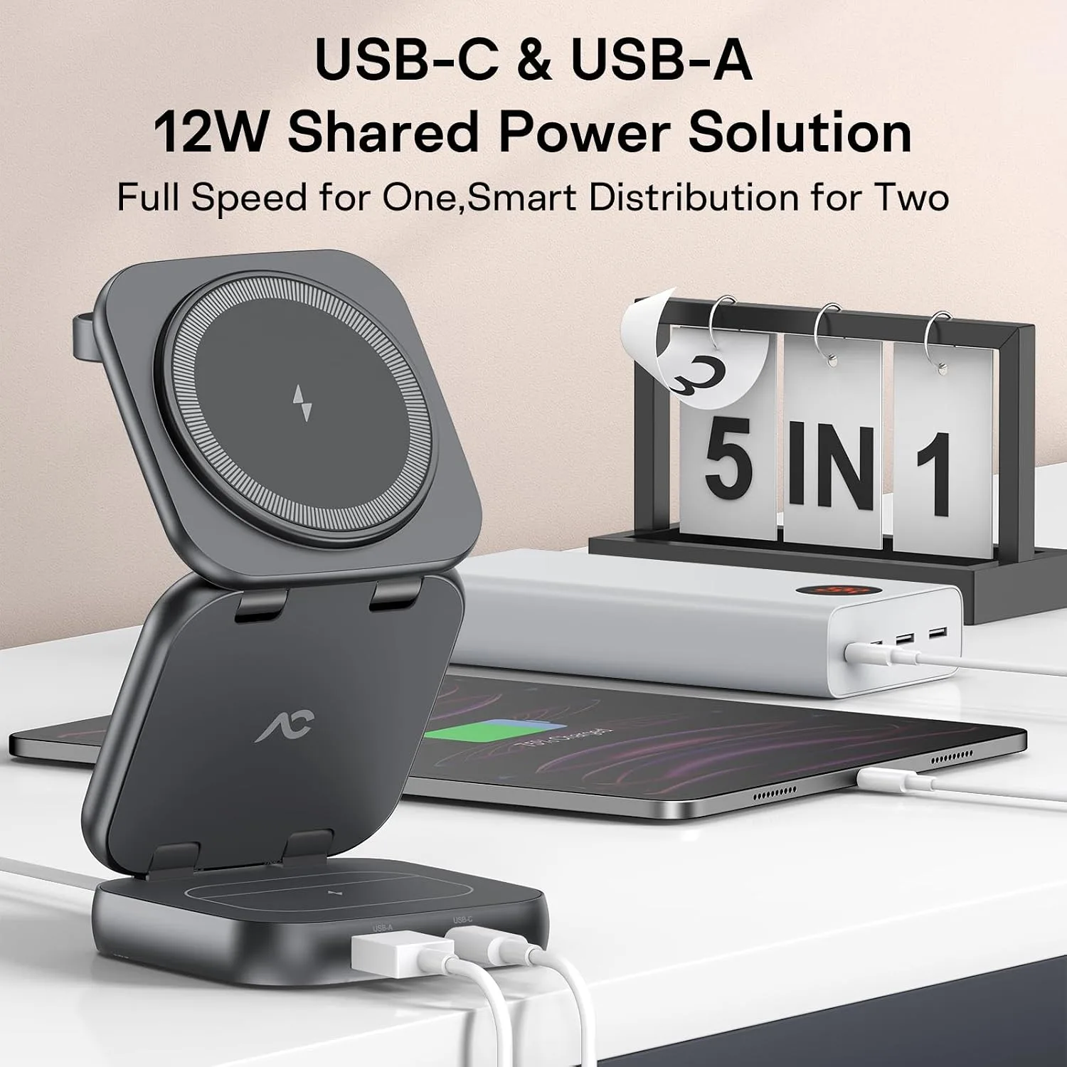 AC ISLAND 5-in-1 Wireless Charger for MagSafe，35W Travel Charging Station
