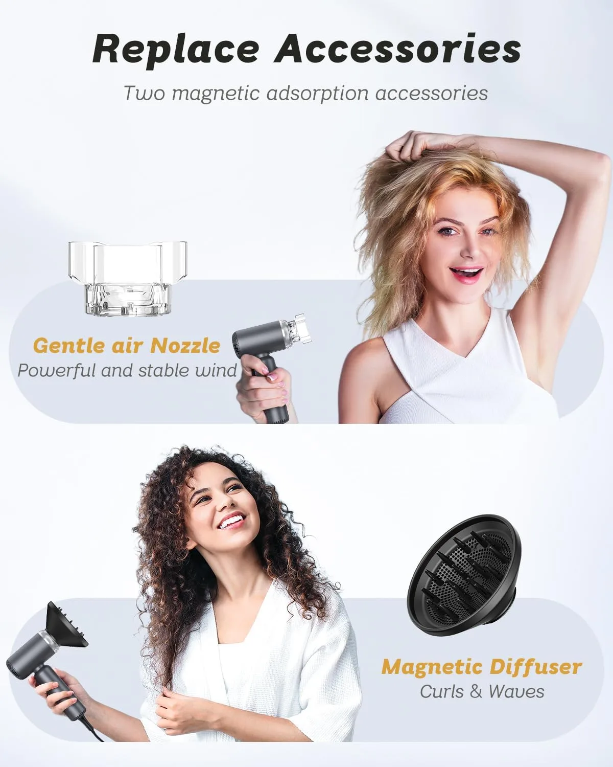 Dual Voltage Hair Dryer, High-Speed Ionic Blow Dryer for Fast Drying, Travel Compact Hair Blow Dryer with Magnetic Curly Diffuser for Home, Portable Hairdryer International 100-240V