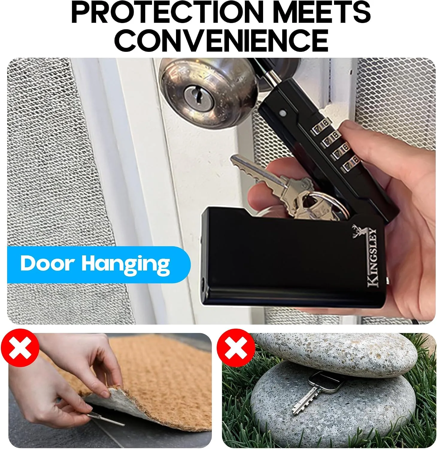 Kingsley Guard-a-Key Black Realtor's Lockbox Portable Resettable Hanging Key Safe Combination Lock Box for House Keys, Realtors, Vacation Rentals, Black