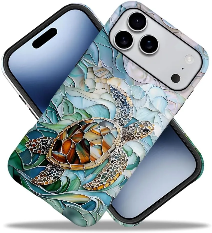 Case Compatible with iPhone 18 Pro Max/iPhone 17 Pro Max,Fall Prevention Hybrid 2-Layer Hard Shell Phone Cover for Girls Boys,Oceans Turtle Sea