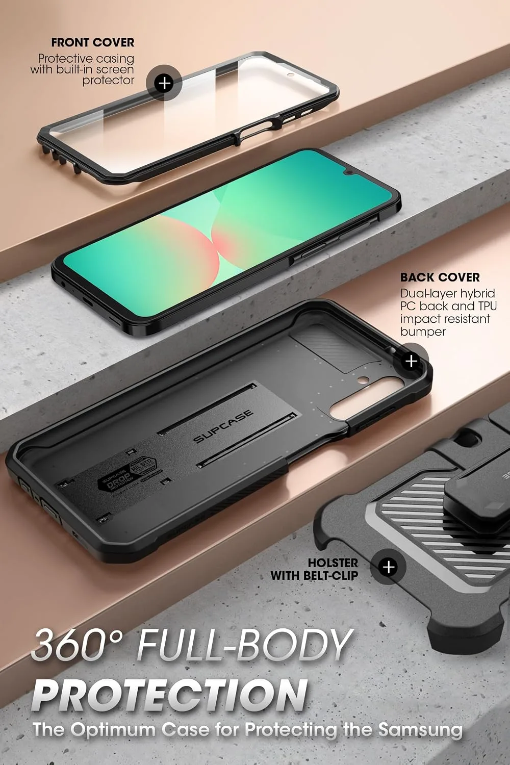 SUPCASE for Samsung Galaxy A26 5G Case with Screen Protector, Black
