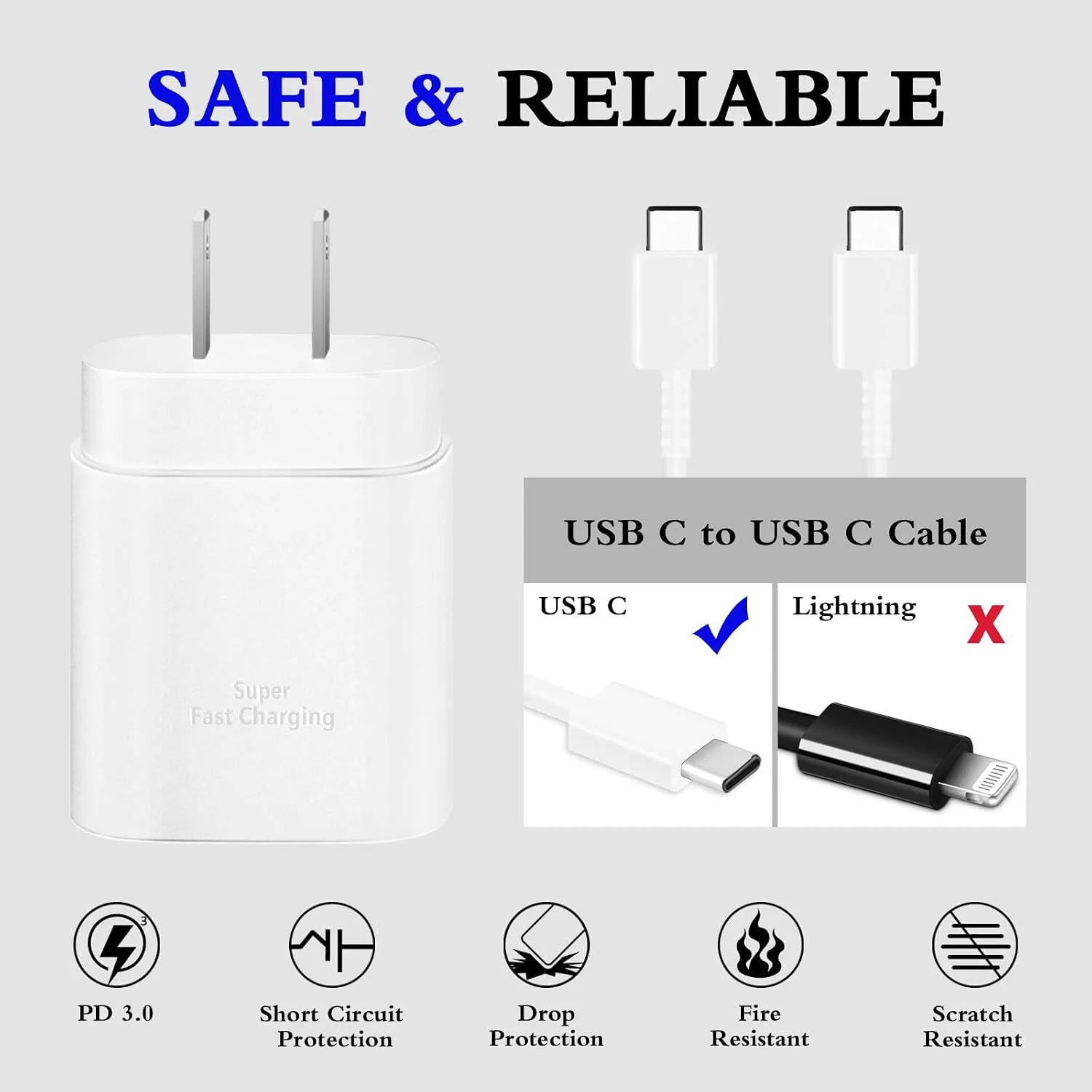 Type C Charger Fast Charging 2-Pack 25W Long 6FT USB C Cable