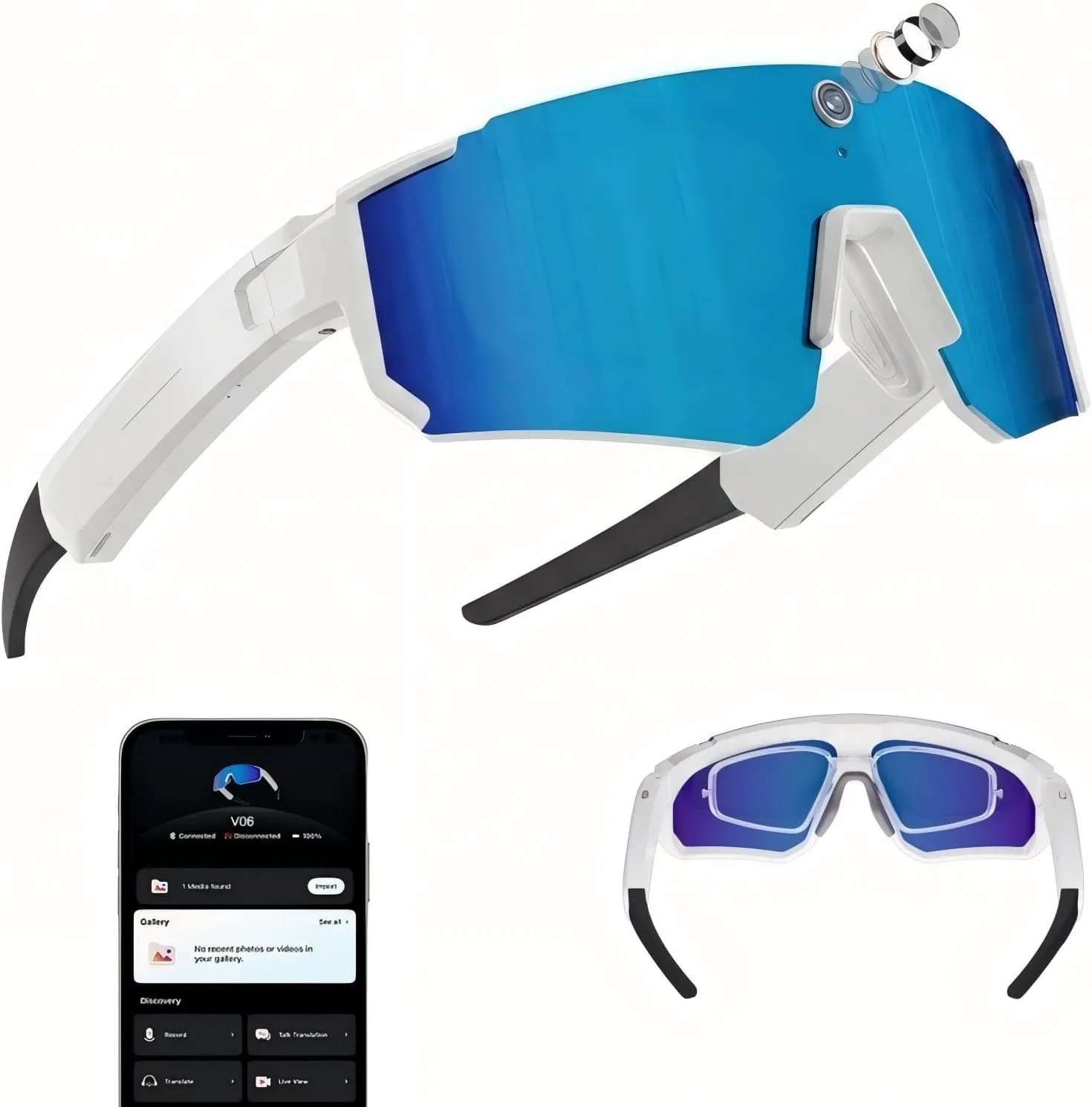 AI Smart Glasses with Camera, Bluetooth Sunglasses for Sports-White