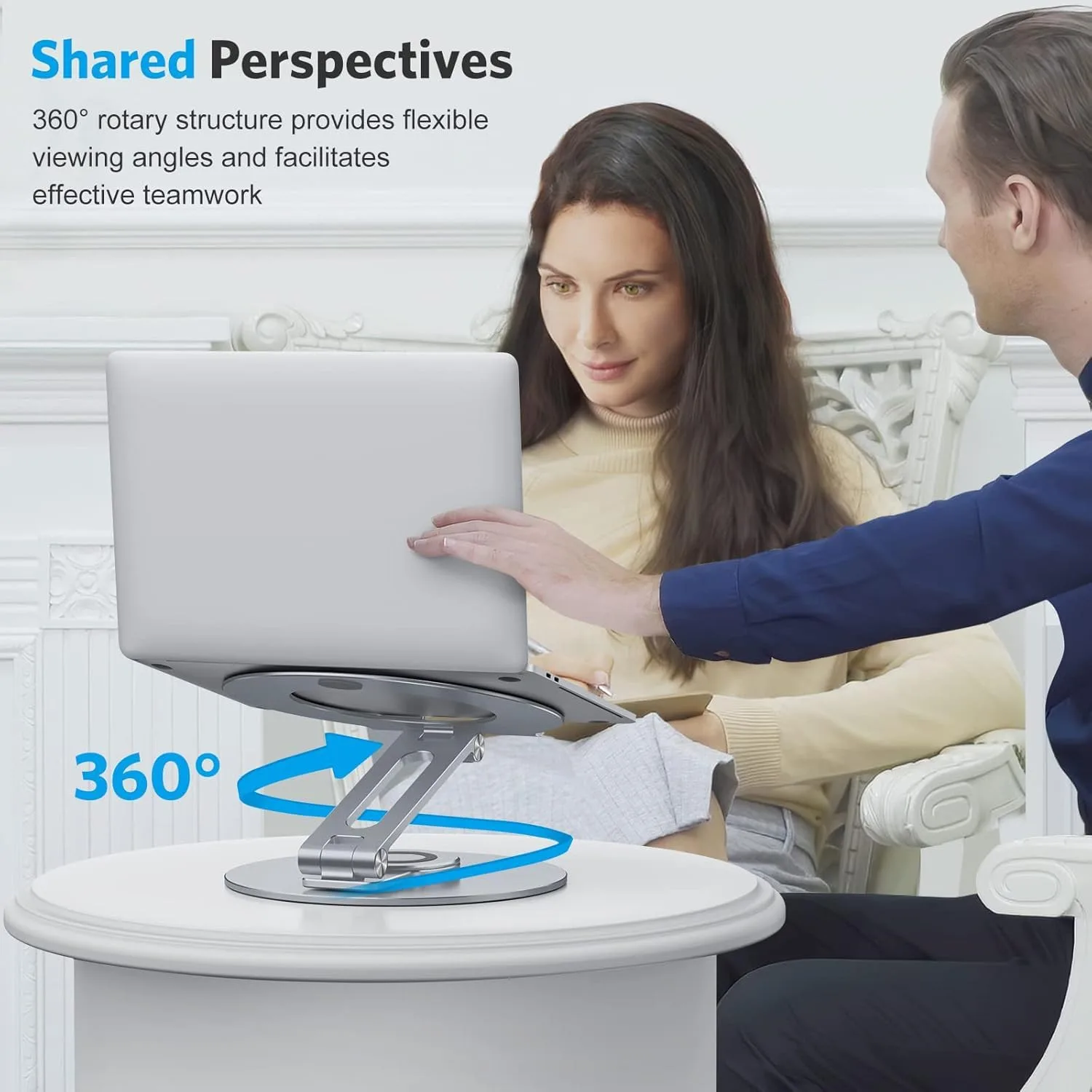 OMOTON Adjustable Laptop Stand for Desk 360° Rotating Base 17" Cool Grey