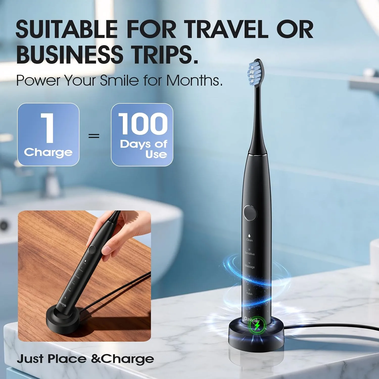 OasiSmile X610 Sonic Electric Toothbrush for Adults,5 Modes & 6 Brush Heads