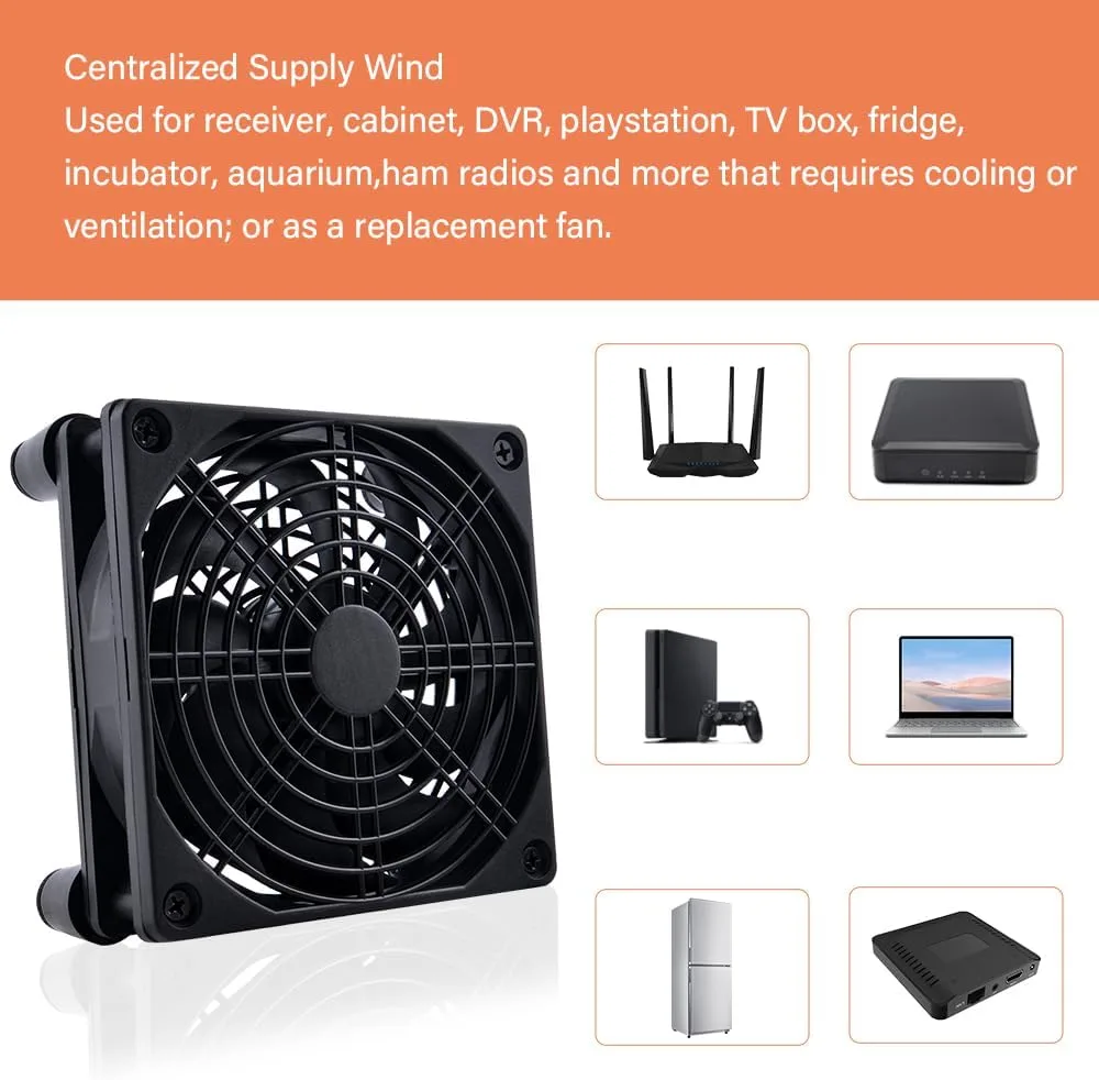 Quiet 120mm Router Fan Cooler with L/M/H 3-Degree Speed Controller, DC 5V USB Powered Cooling Case Fan for Router Modem Receiver DVR PlayStation TV Box