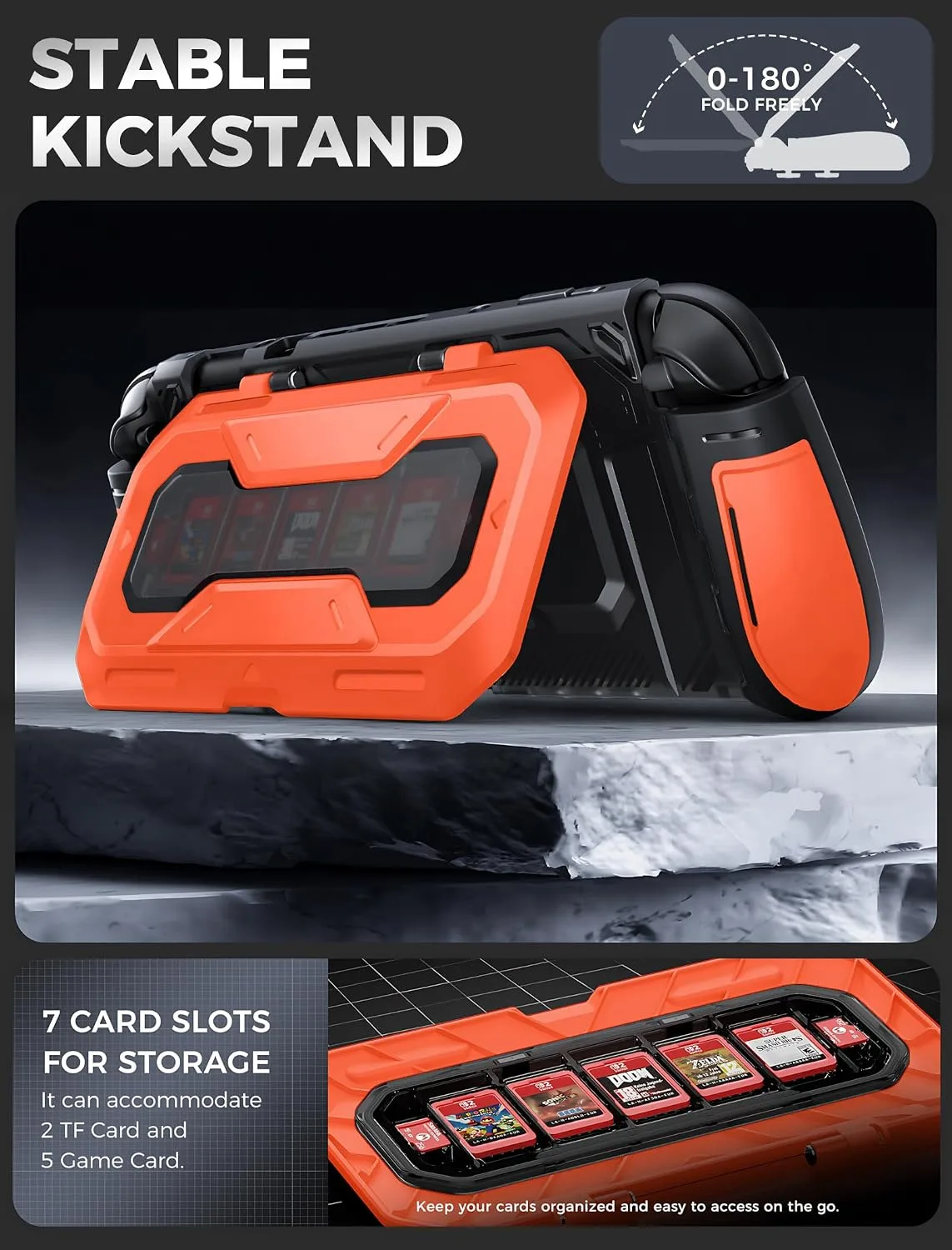 Mumba Titan Case for Nintendo Switch 2 with Kickstand & 7 Card Slots,Orange