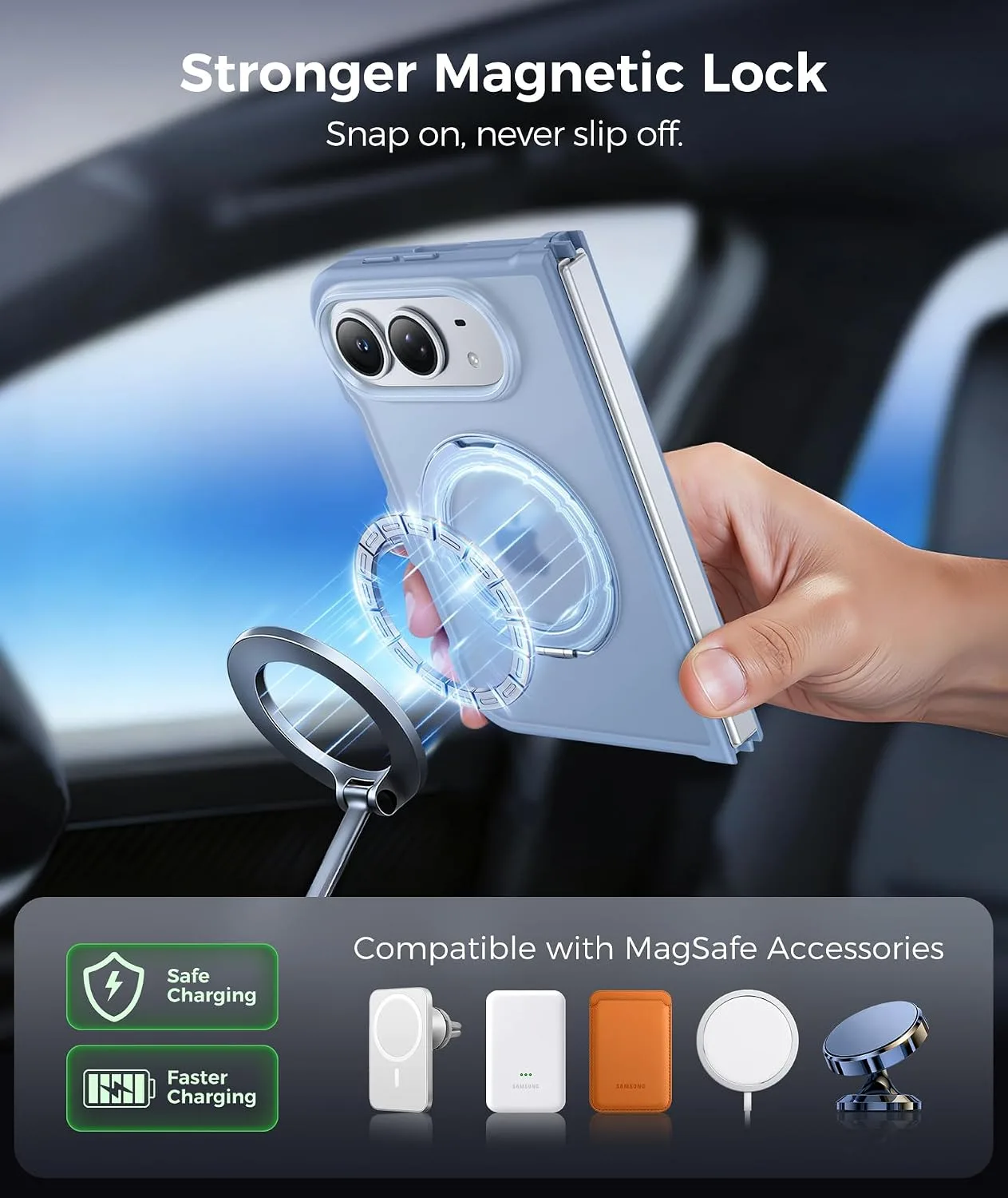 FNTCASE for iPhone Duo Case with 360 Spin Magnetic Stand Light Blue