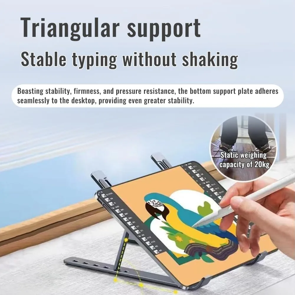 Desktop Laptop Stand, iPad Stand, Aluminum Alloy, Portable Foldable, 7 Level Adjustable, Ergonomic, Suitable for Laptops up to 18 Inches, Easily Put it in Bag and Use Anywhere