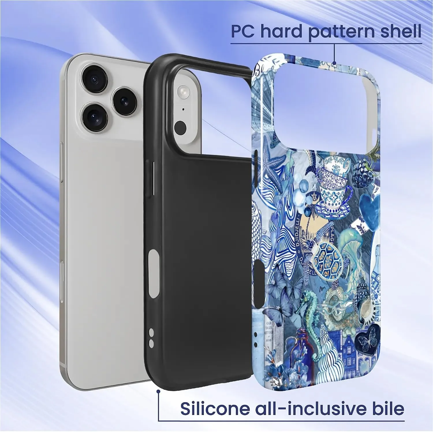 DAIZAG Case for iPhone 17 Pro,Mixed 2 Layer Design Shockproof Soft TPU Ddouble Protection Phone Case for iPhone 17 Pro-Blue Book Sea Life World