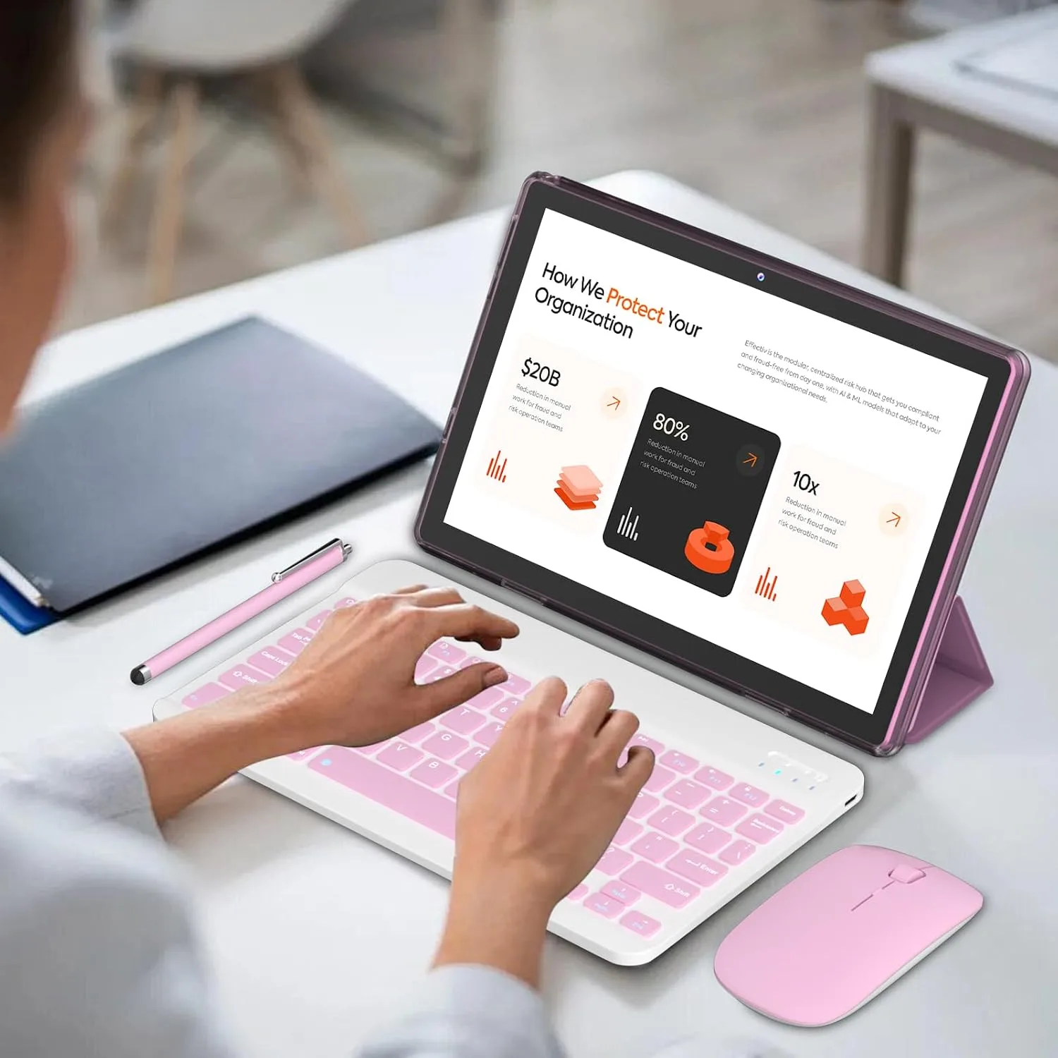IWEGGO Android 15 Tablet, 10 Inch 18GB RAM+128GB ROM/ 2TB Expandable Tablet, 2.0GHz Quad-core Processor, 1280*800 HD Touch Screen, 5G WiFi6 BT 5.0, 2 in 1 Tablets with Keyboard Case Mouse Stylus Pink