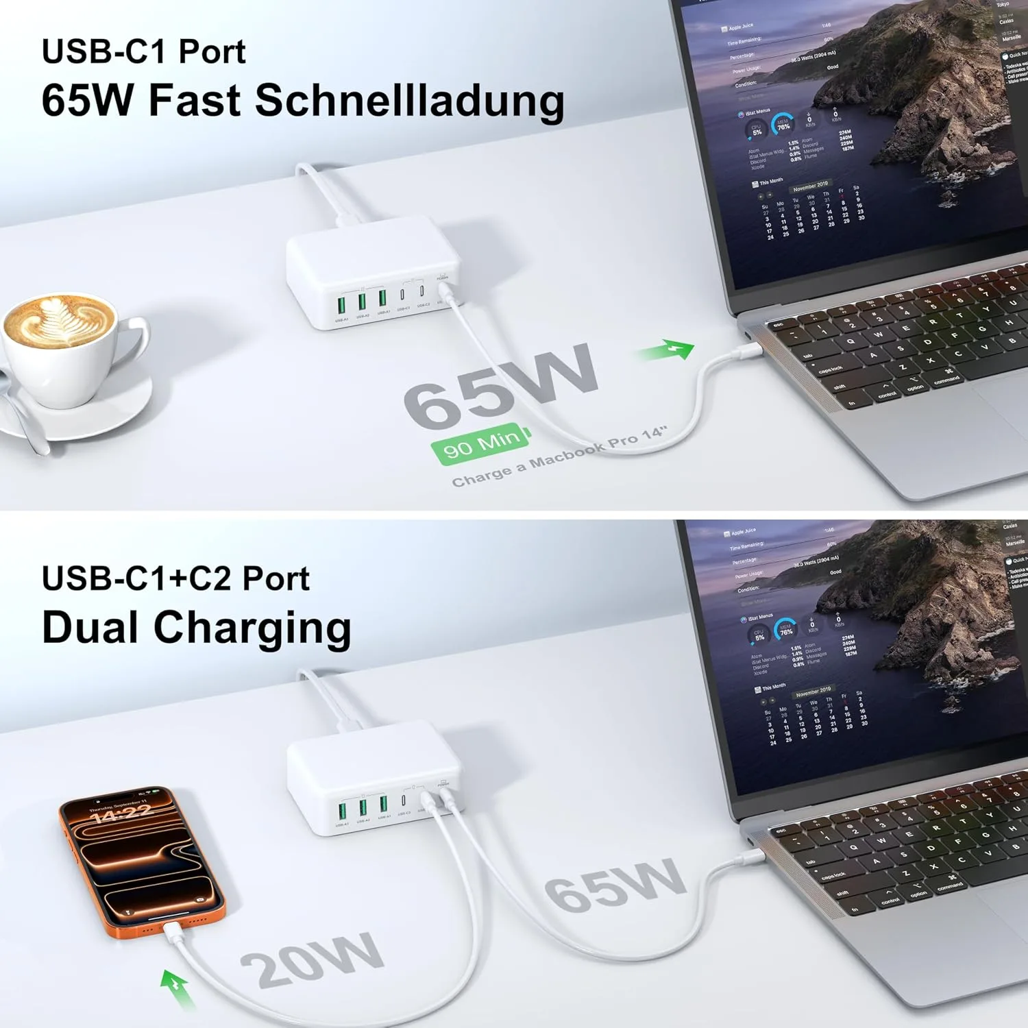 USB C Fast Charger Block, 150W Max 6-Port USB Charging Station Hub Cube