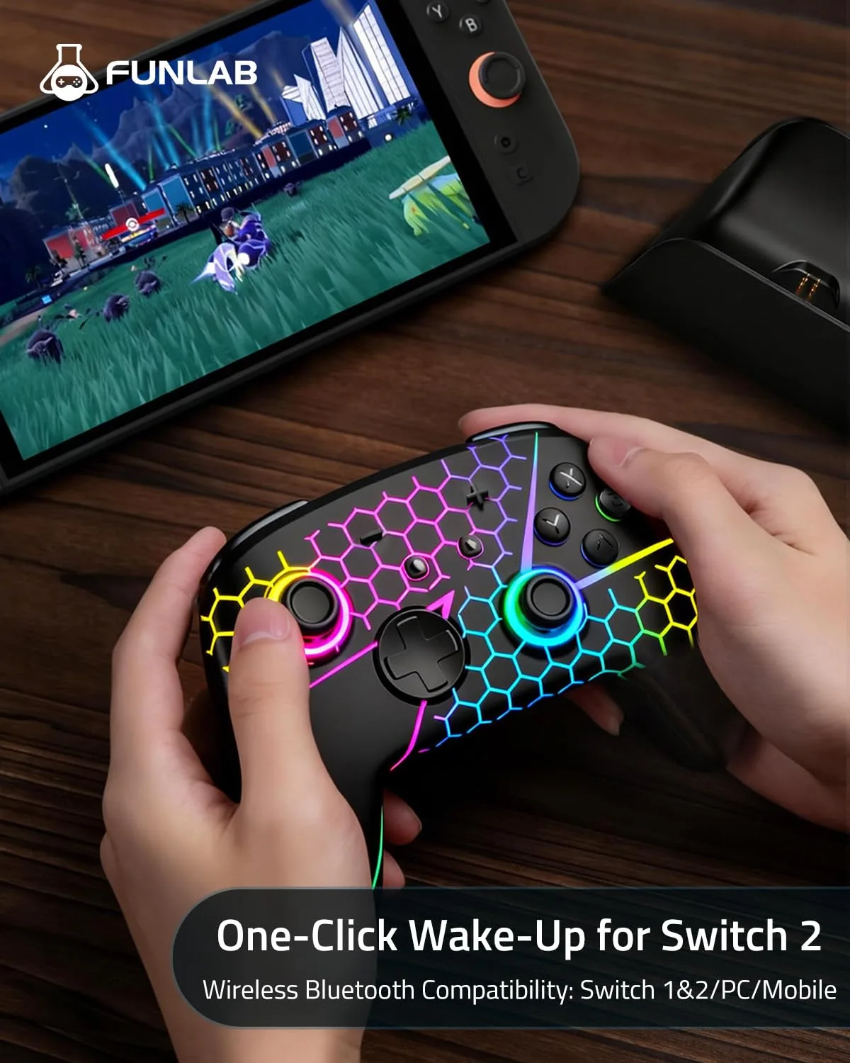 FUNLAB Wireless Switch 2 Pro Controller for Switch 2/OLED/Lite, Firefly Z Gamepad With Hall Effect, Hidden Glow LED, One-Key Wake Up, Programmable Back Buttons, Turbo & Motion Control
