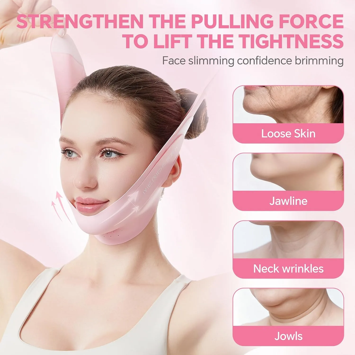 V-Lift Pro V-Line Lifting Face Mask - Anti-Wrinkle & Face Contouring Wearable Band, Double Chin Reducer for Sculpted Jawline, Seamless Design with Breathable Fabric (Pink)