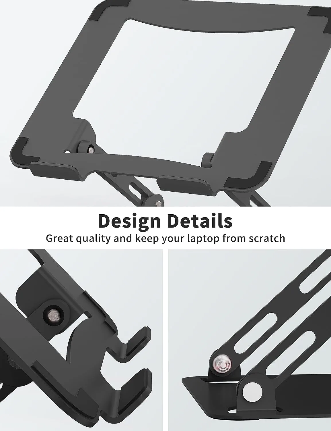 SOUNDANCE Adjustable Laptop Stand for Desk, Metal Riser 10-15.6", Black