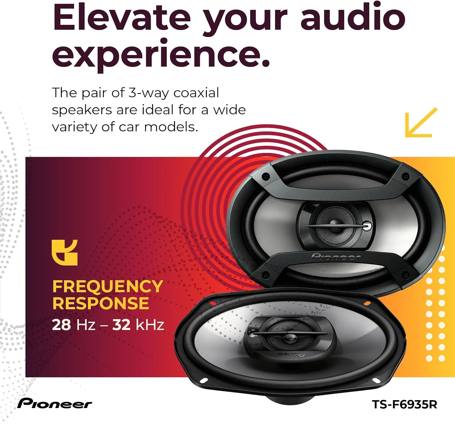 PIONEER F-Series TS-F6935R 6" x 9" 3-Way Coaxial Car Speakers 230W Max