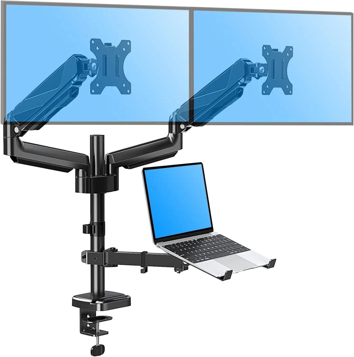 Base para monitores y laptop Mountup MU4005 para 2 pantallas hasta 27" y laptop 10-17"