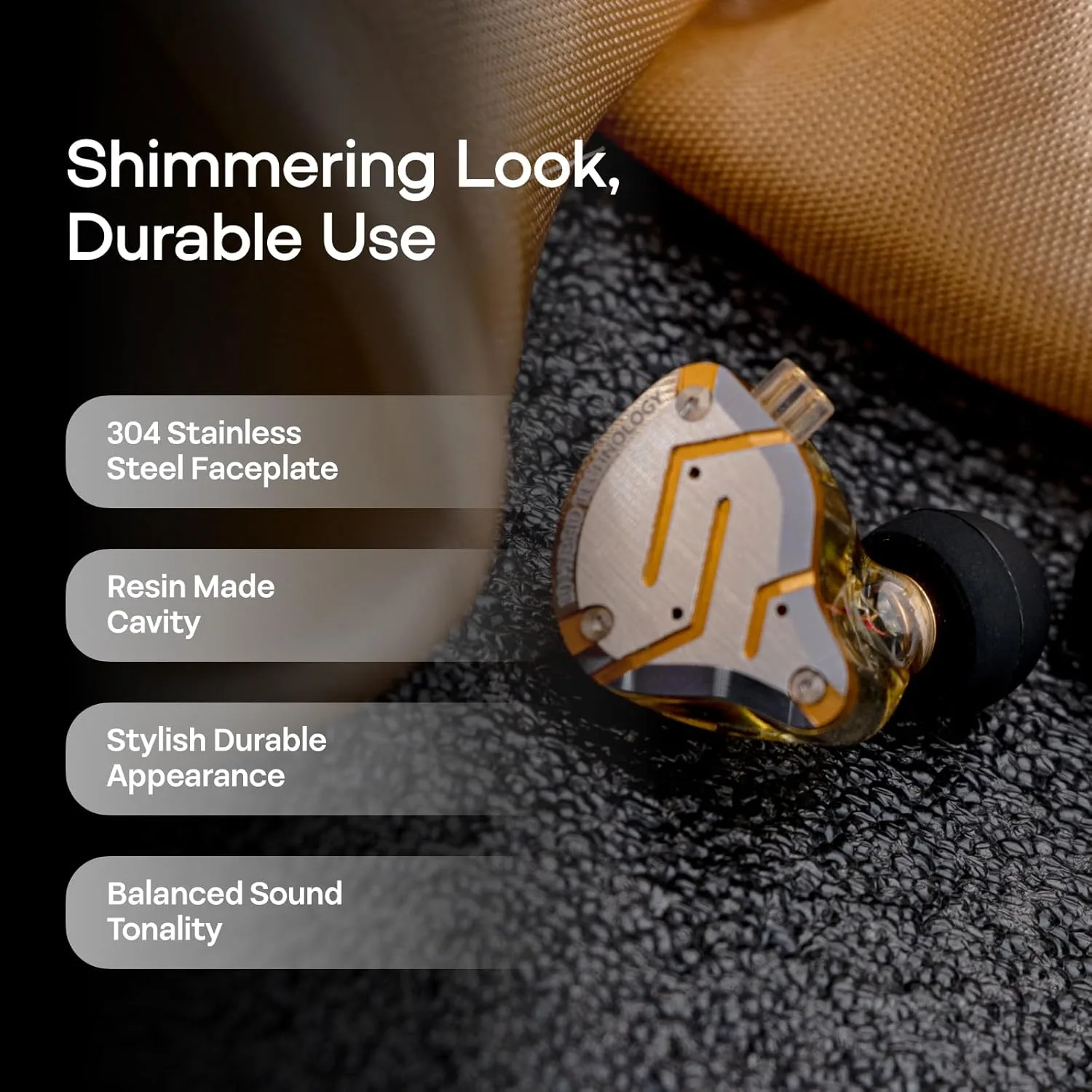 Linsoul KZ ZS10 Pro, 4BA+1DD 5 Driver in Ear Monitor, HiFi Wired Earbuds, Gaming Earbuds, Hybrid IEM Earphones with Stainless Steel Faceplate, Detachable Cable for Musician(Without Mic, Glare Yellow)