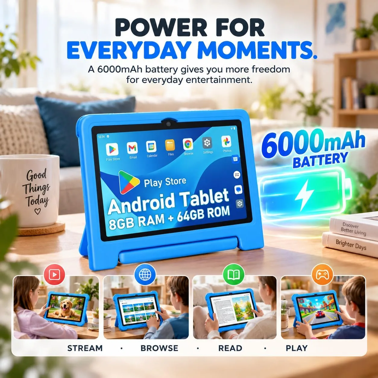 JREN
10.1"
Android
15
Tablet
with
Case,
64GB
Storage,Octa-Core
Blue