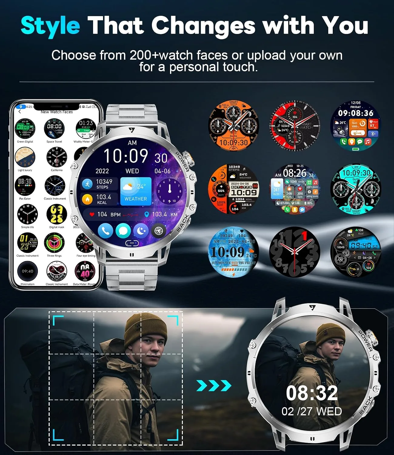 LIGE Military Smart Watches for Men(2 Bands), 1400mAh/1.85" HD Large Screen