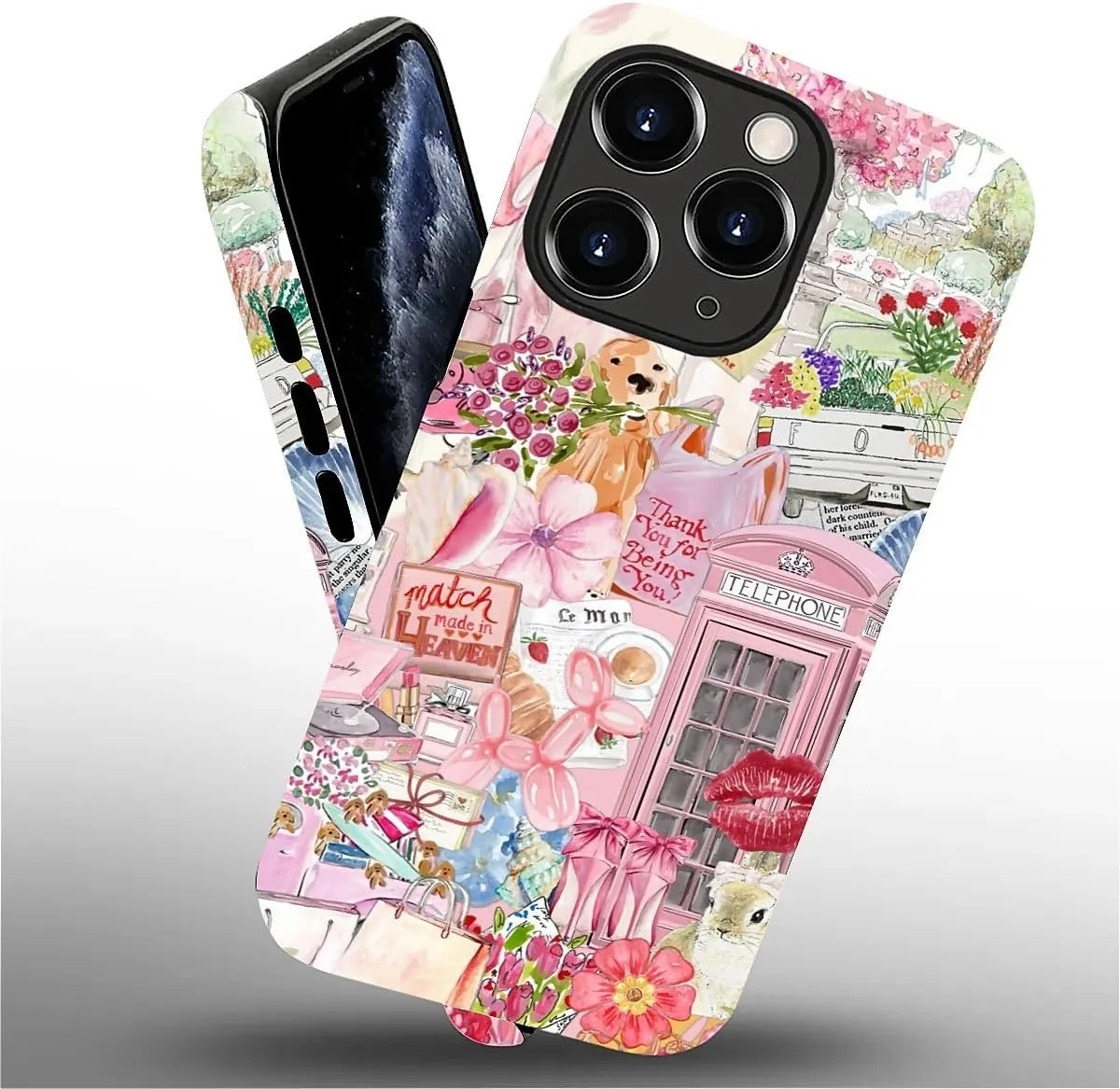 DAIZAG Case for iPhone 11 Pro Max,Mixed 2 Layer Design Shockproof Soft TPU Ddouble Protection Phone Case for iPhone 11 Pro Max-Cute Pink Animal Garden Collage