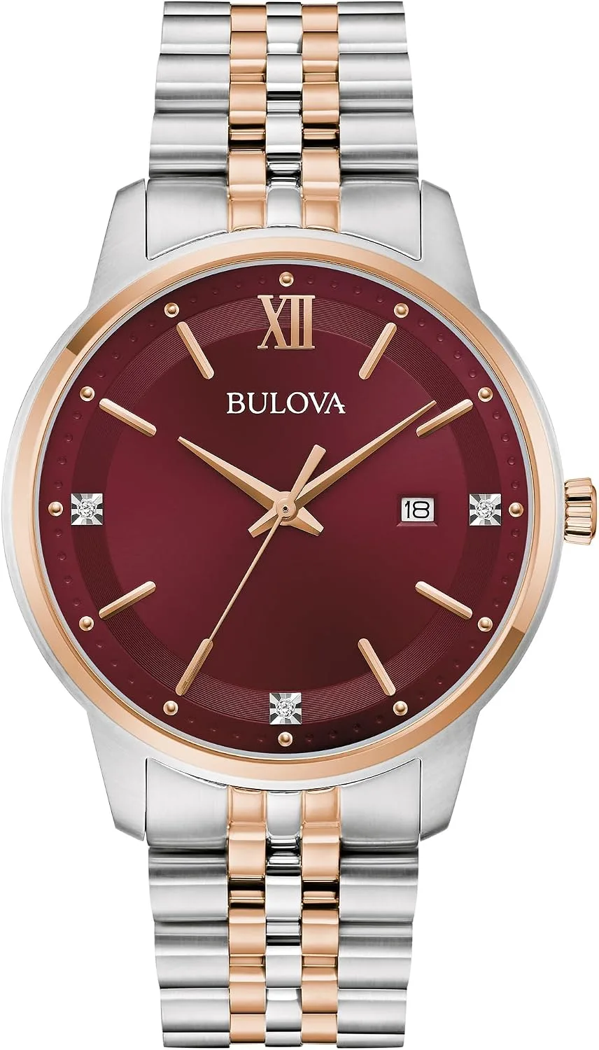 Bulova Men's Dress Classic Diamond Watch, 3-Hand Date Quartz Watch, Stainless Steel Bracelet, 41mm