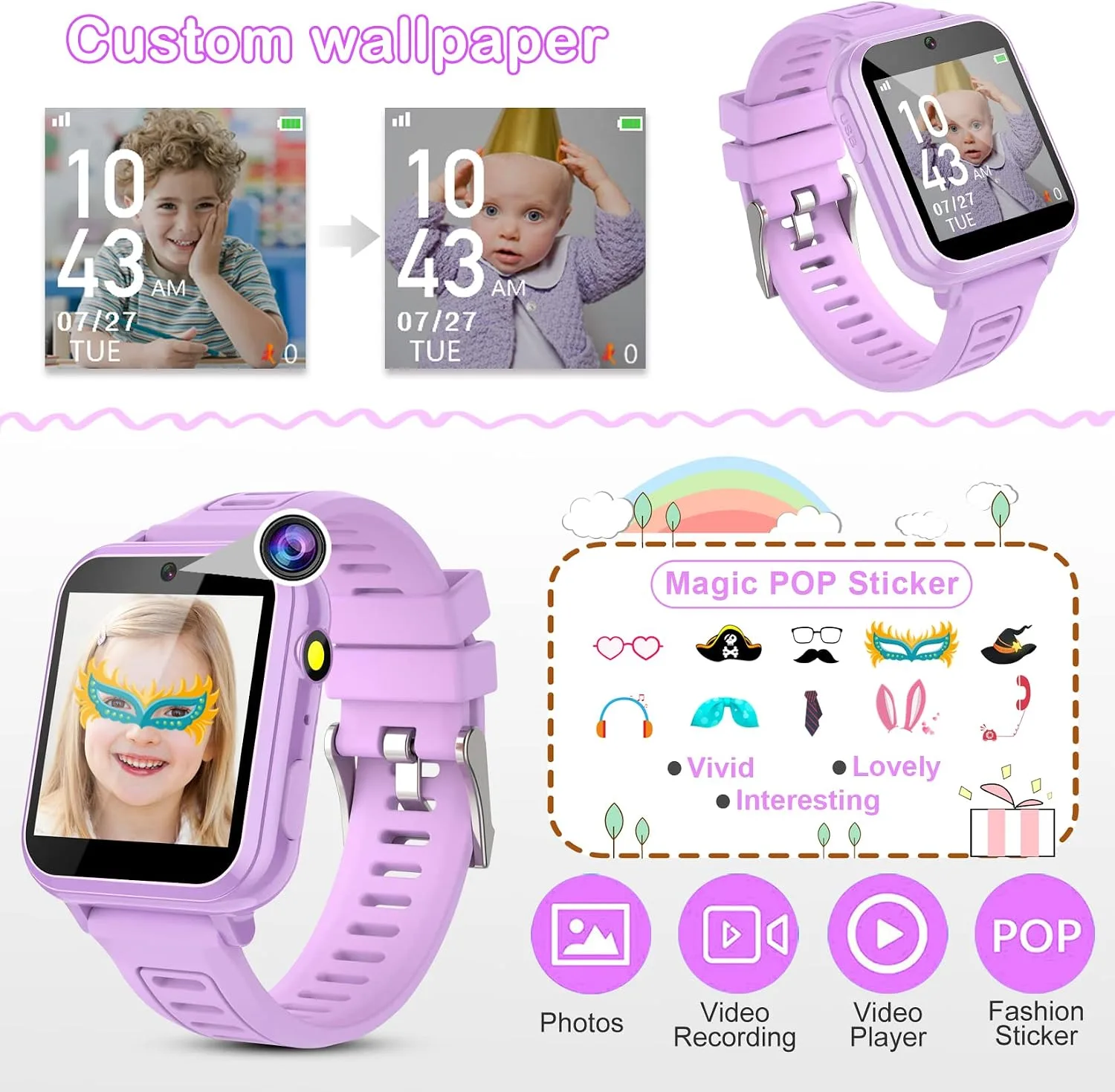 Kids Smart Watches Girls Gifts Age 3-12, Smart Watch for Kids with 39 Games