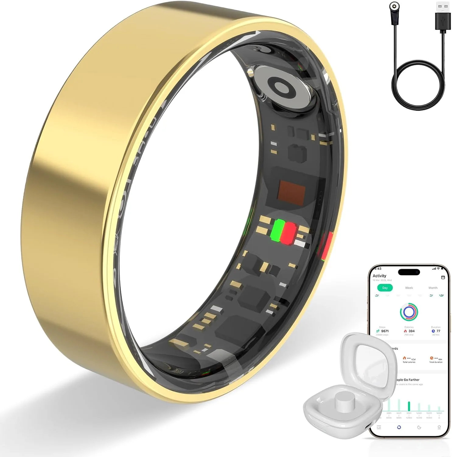 Smart Ring for Women Men, Fitness Ring without Subscription, Rosegold,10
