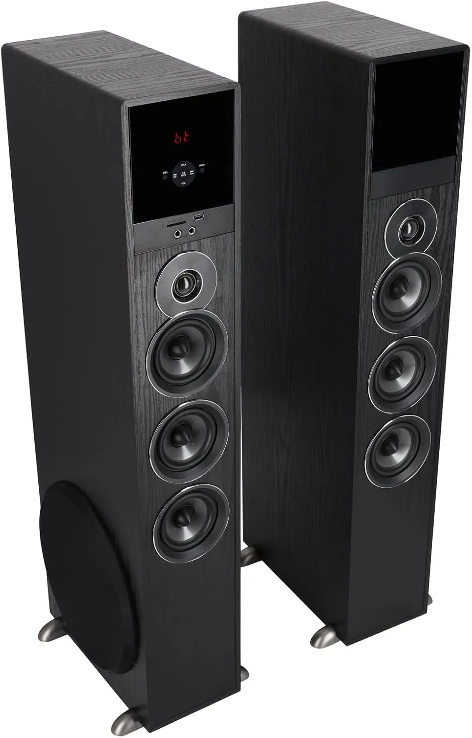 Rockville TM150B Black Powered Home Theater Tower Speakers Dual 10" Subs