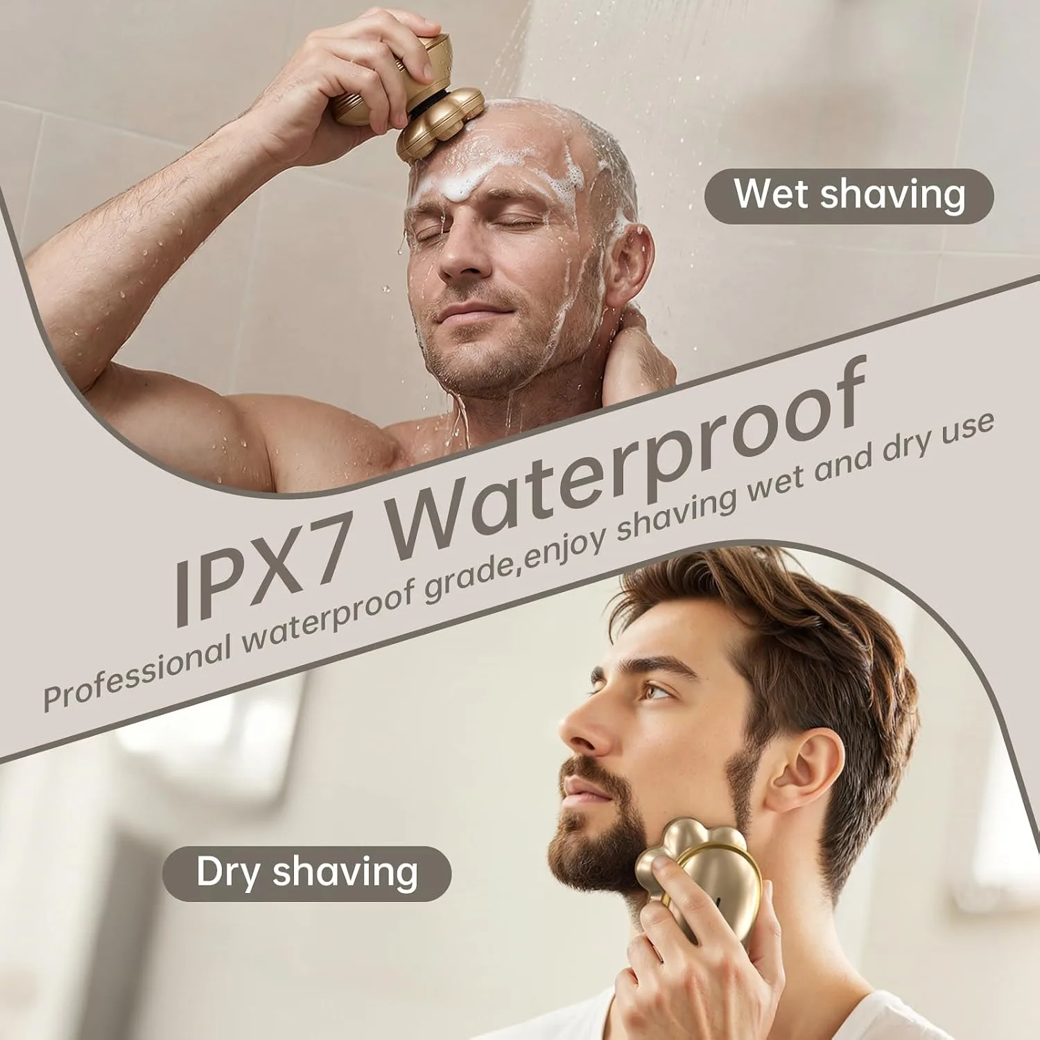 5-in-1 Head Shaver for Bald Men – 7D Floating Rotary Shaver,Electric Razor for Men with Magnetic Detachable Heads,IPX7 Wet Dry Waterproof Grooming Kit, Type-C Fast Charge for Travel (Gold)