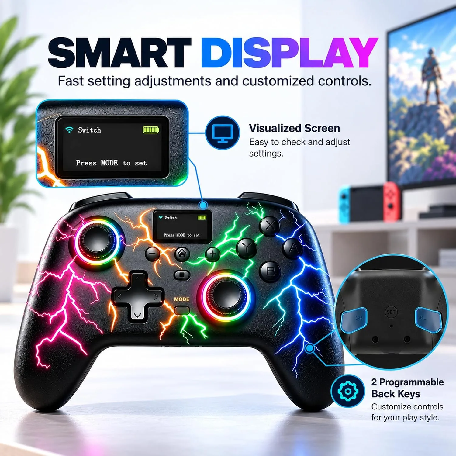 Exilapsire Wireless Controller for PC/Switch/Switch 2/iOS/Android, Black
