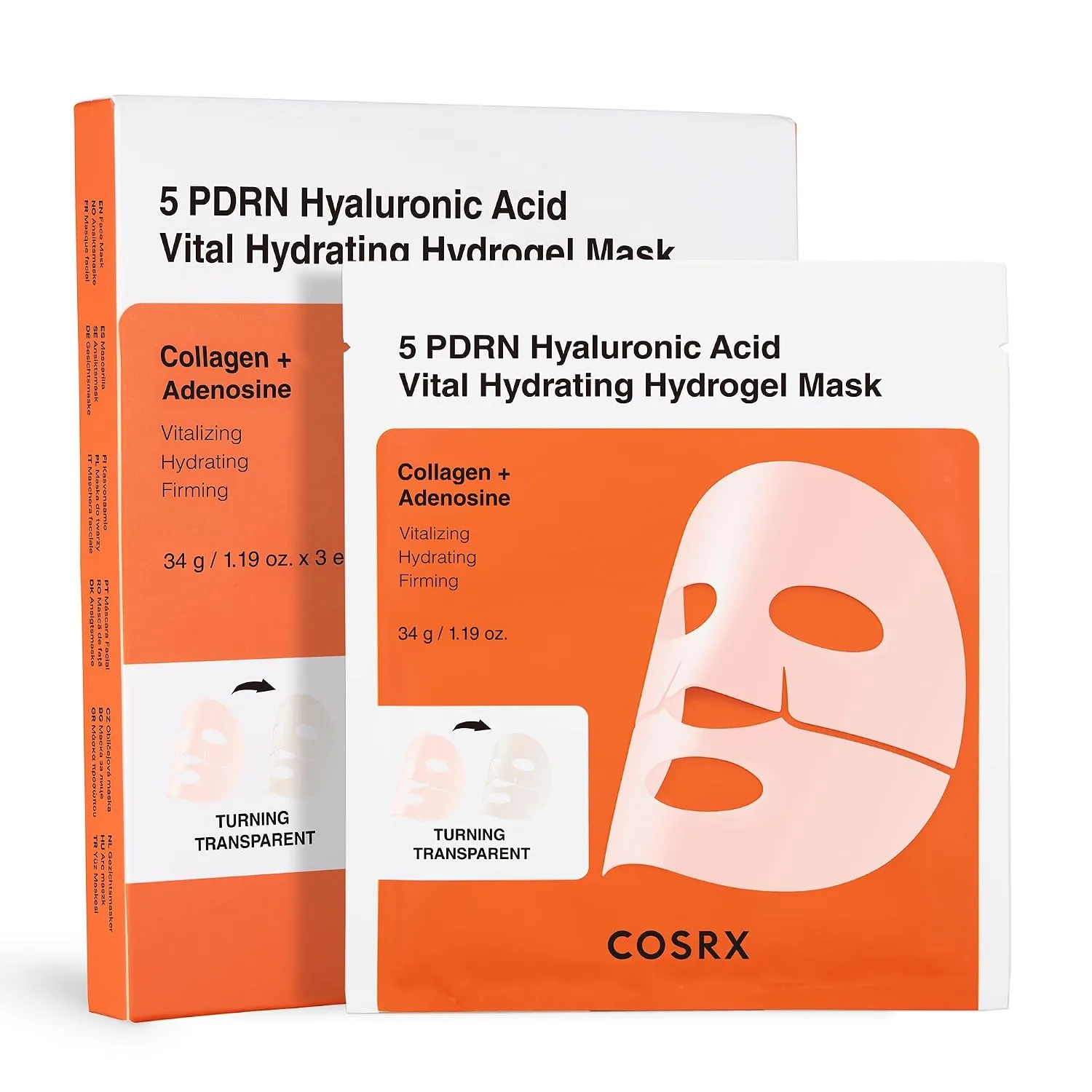 COSRX 5 PDRN Hyaluronic Hydrogel Face Mask, Glass Skin Glow, 34g x 3EA