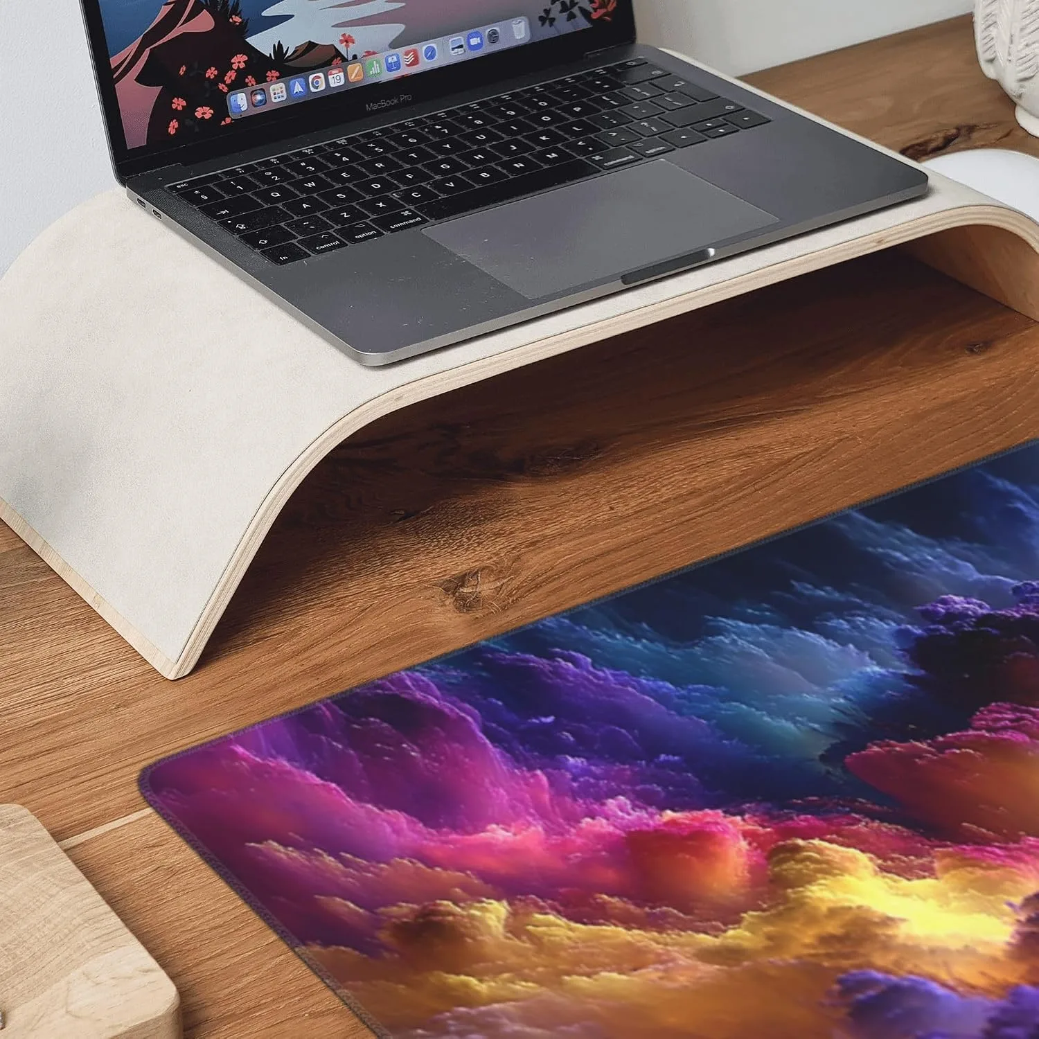 Extra Large Gaming Mouse Pad, Colorful Galaxy Cloud Design, Non-Slip Rubber Base, Washable, 35.4 x 15.7