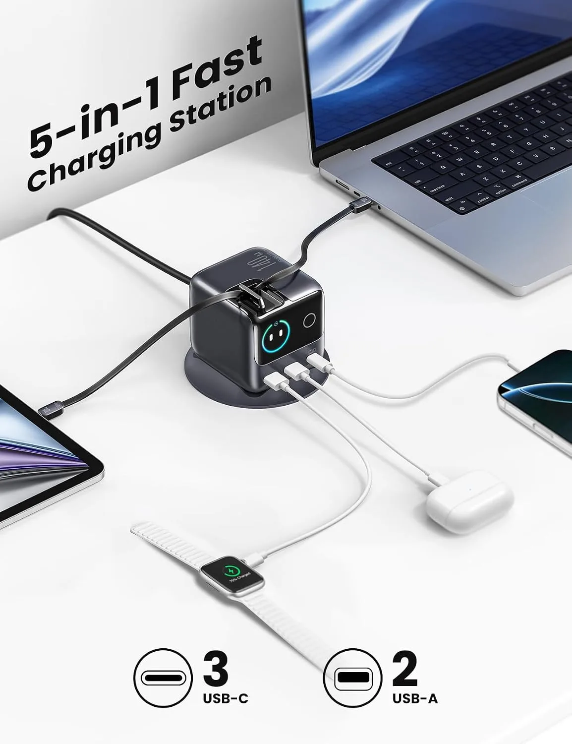 JOYROOM 140W Charging Station, GaN Desktop Charger Retractable Charger