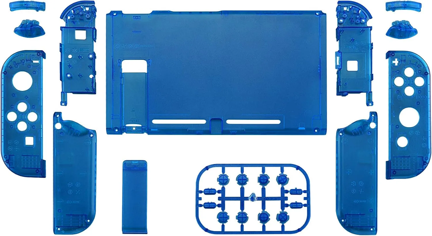 eXtremeRate DIY Replacement Shell Buttons for Nintendo Switch, Back Plate for Switch Console, Housing with Full Set Buttons for Joycon Handheld Controller - Clear Blue [No Electronics Parts]