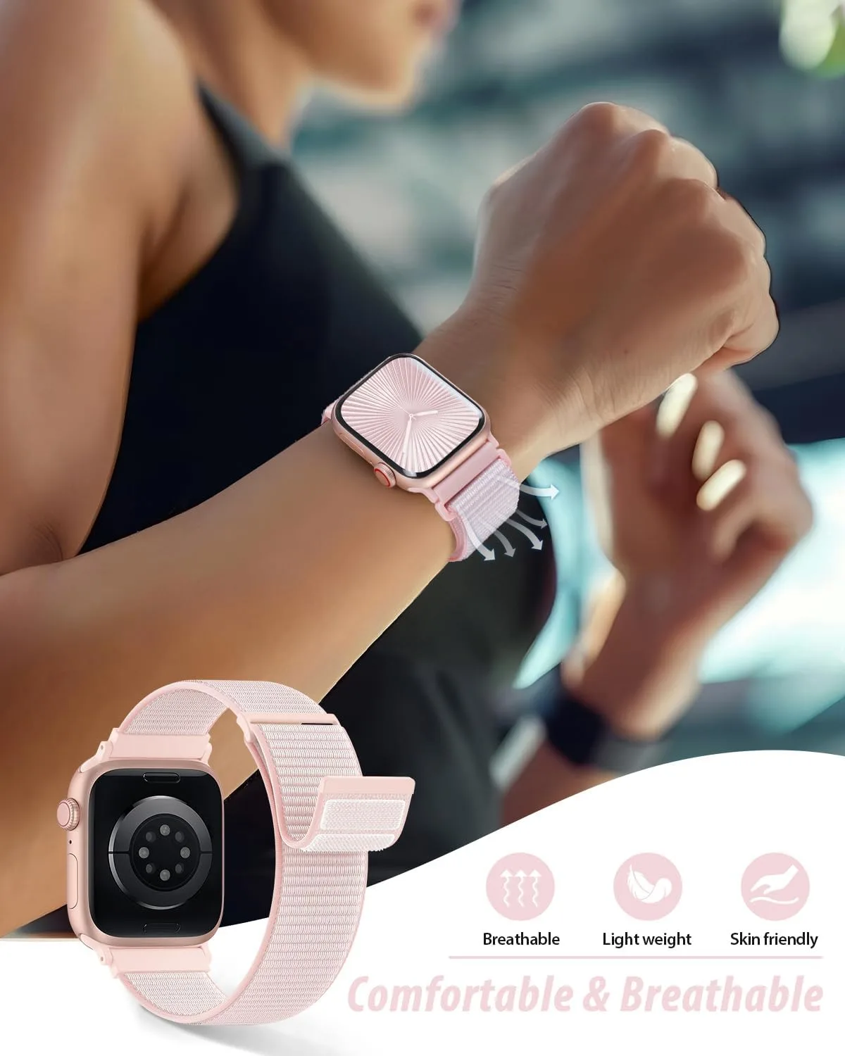 Nylon Loop Sport Band Compatible with Apple Watch Bands 38mm 40mm 41mm 42mm for Women Men, iWatch Wrist Straps for Se, Series 12 11 10 9 8 7, Breathable, Soft Band Ideal for Outdoor