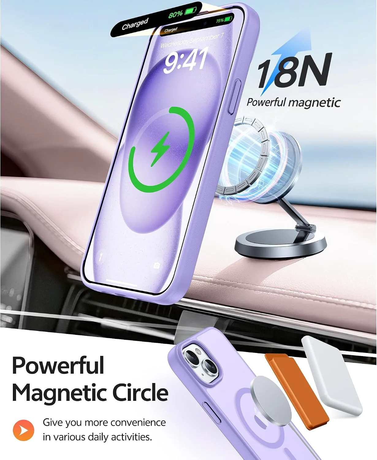 FNTCASE for iPhone 15/14/13 Case, Fit for Magsafe, Light Purple