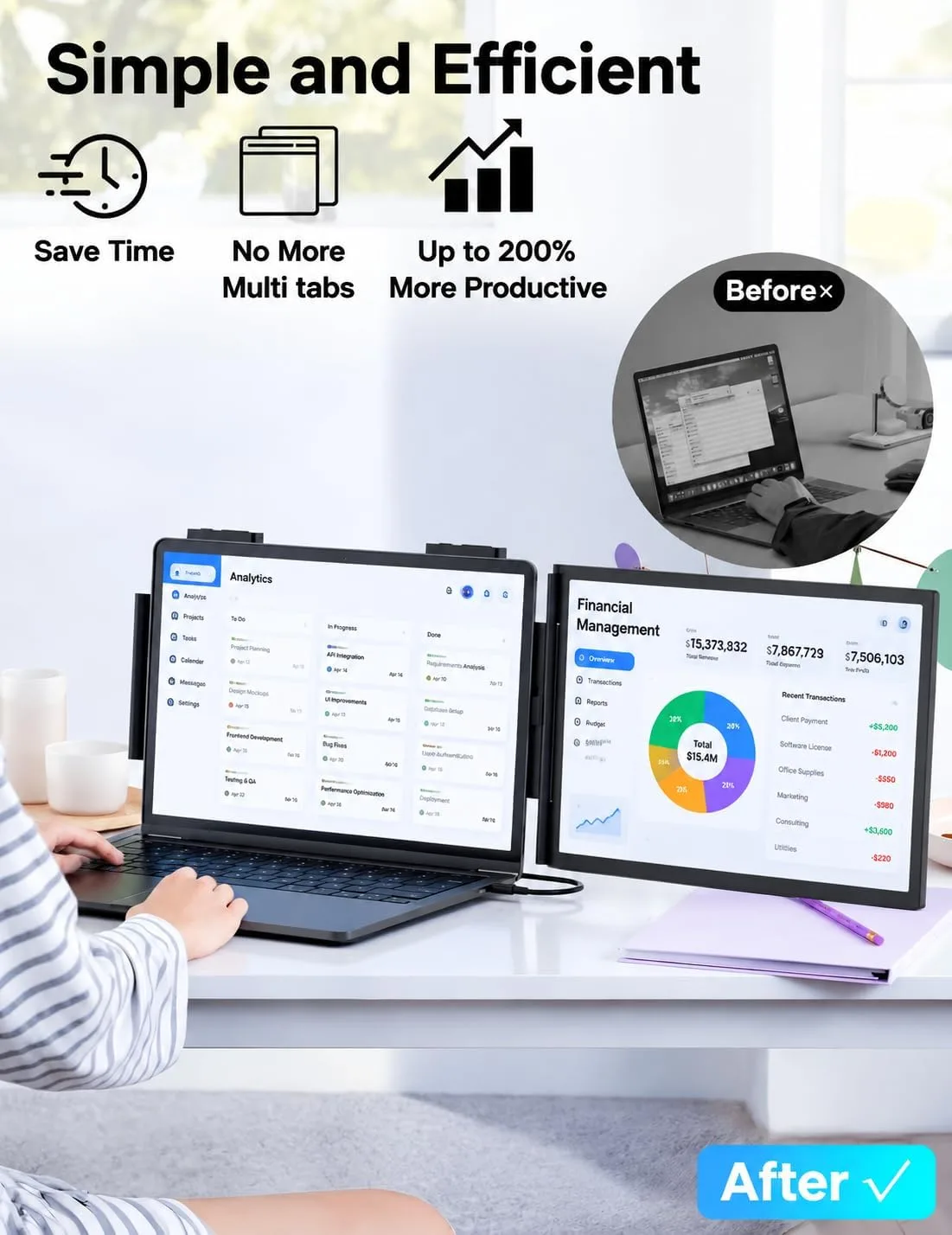 HONGO 14'' Laptop Screen Extender, FHD 1080P IPS Dual Display Portable Monitor for 14-16'' Laptops, USB-C/HDMI, Plug and Play for Windows, Mac, Android, Switch and PS5