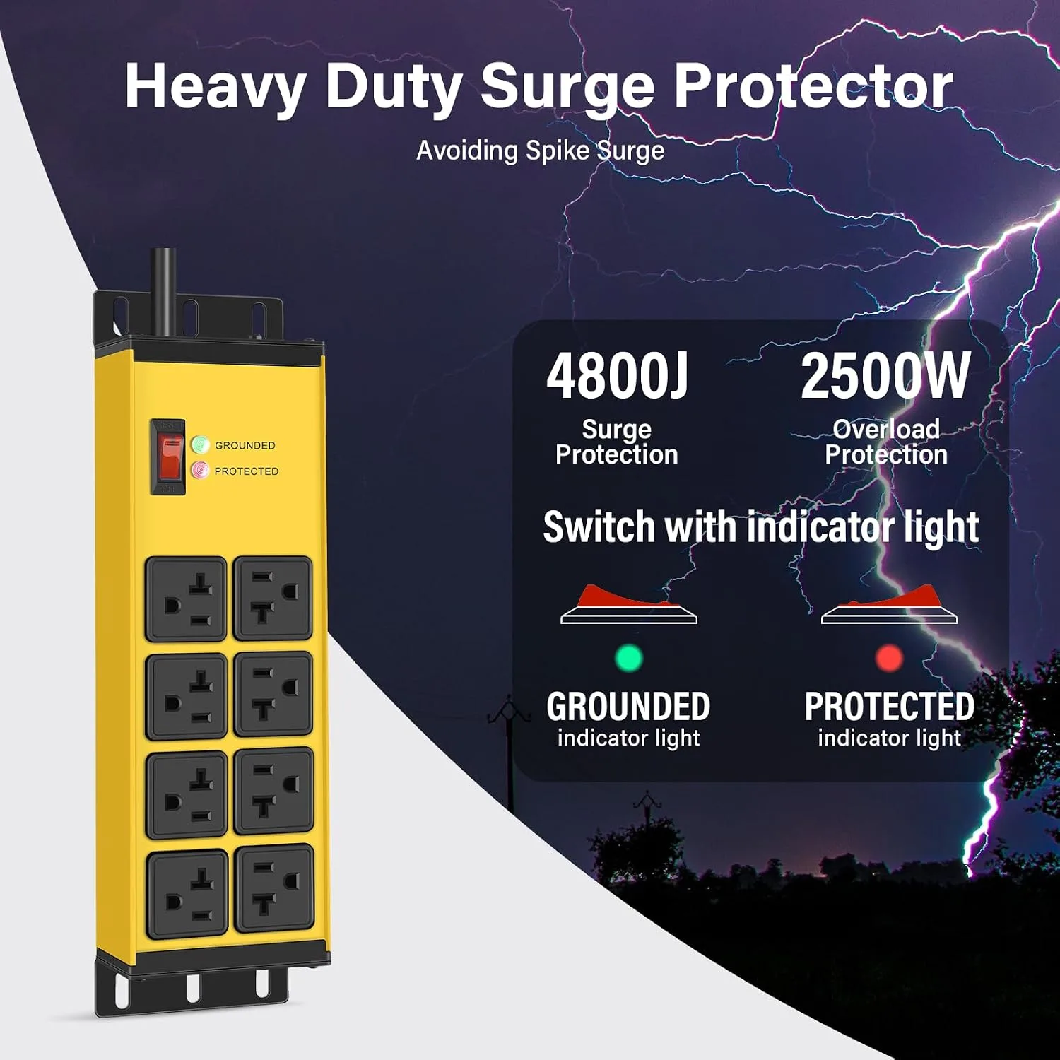 CCCEI 12 Gauge Heavy Duty Power Strip, 8 Ports, Yellow, 6FT.