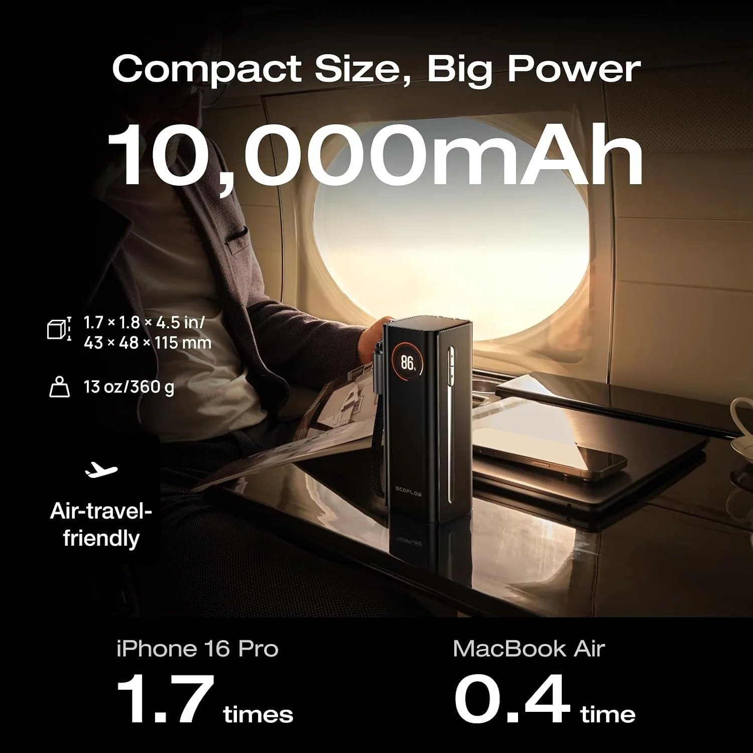 EF ECOFLOW RAPID Pro Power Bank with 67W Wall Plug, 10,000mAh 3-in-1 Portable Charger with Built-in USB-C Cable, 45W Fast Recharging, Travel Essentials for iPhone 17/16 Series, Galaxy, Laptops, and More