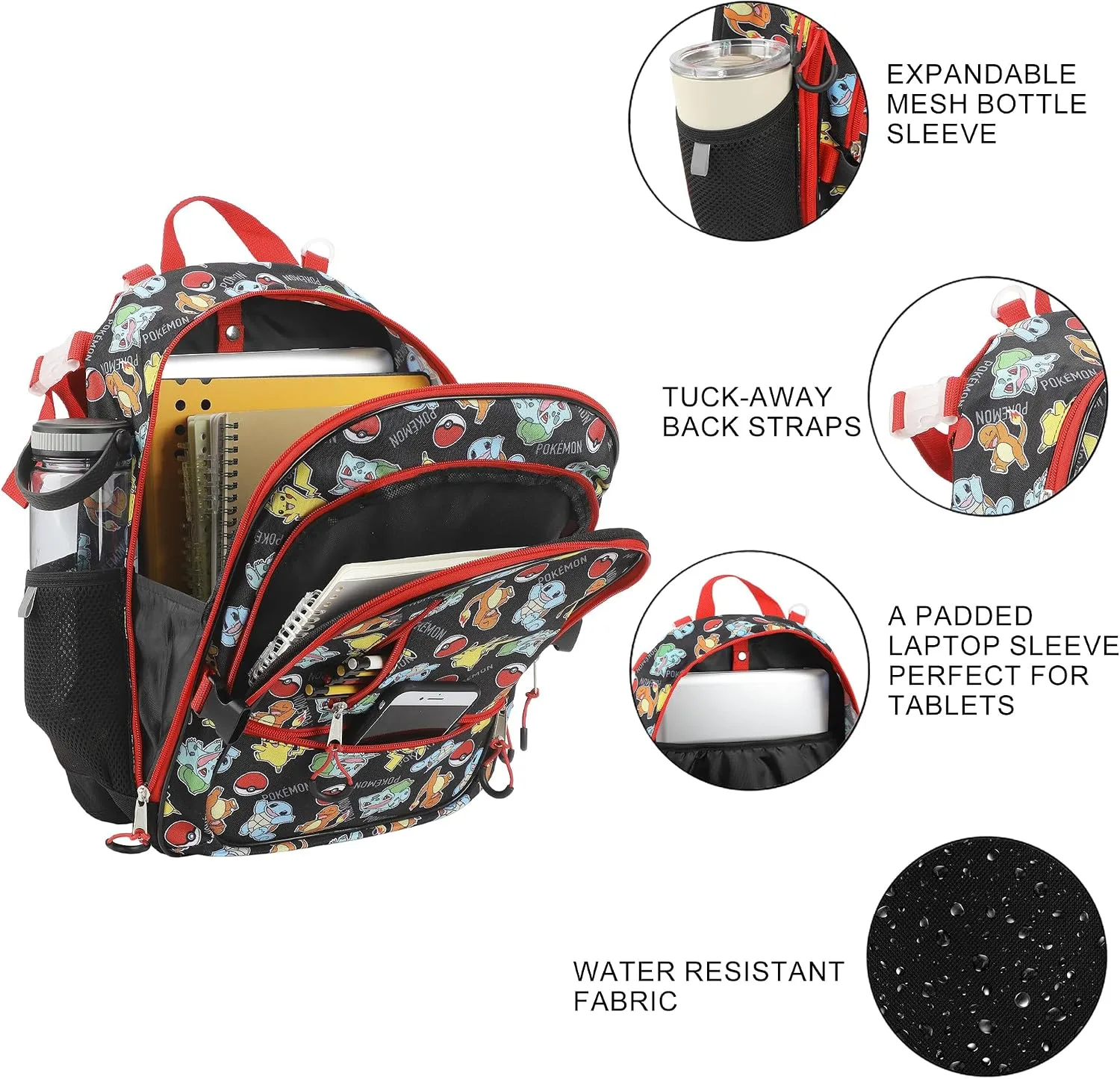 Bioworld Pokemon Starters & Pokeballs All-Over Print 16" Backpack & Lunch Kit Value Set