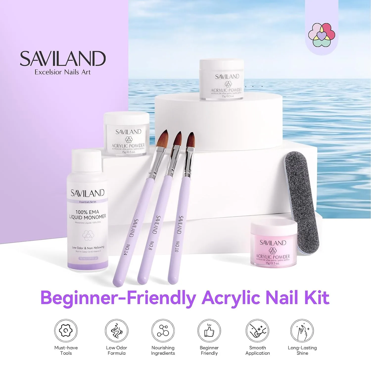 SAVILAND Acrylic Nail Kit for Beginners with Everything, Clear White Pink